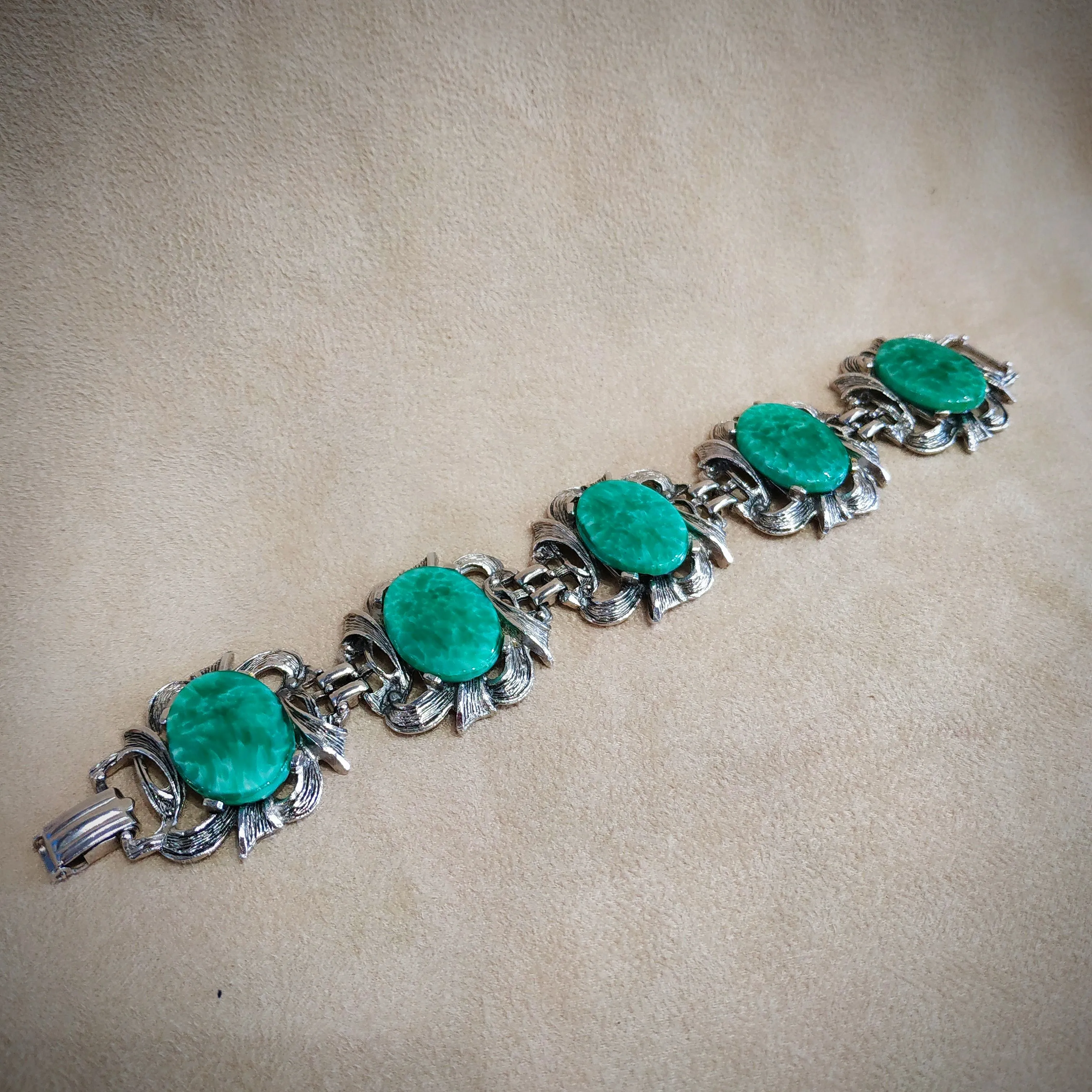 Jade Green Silver Vintage Bracelet