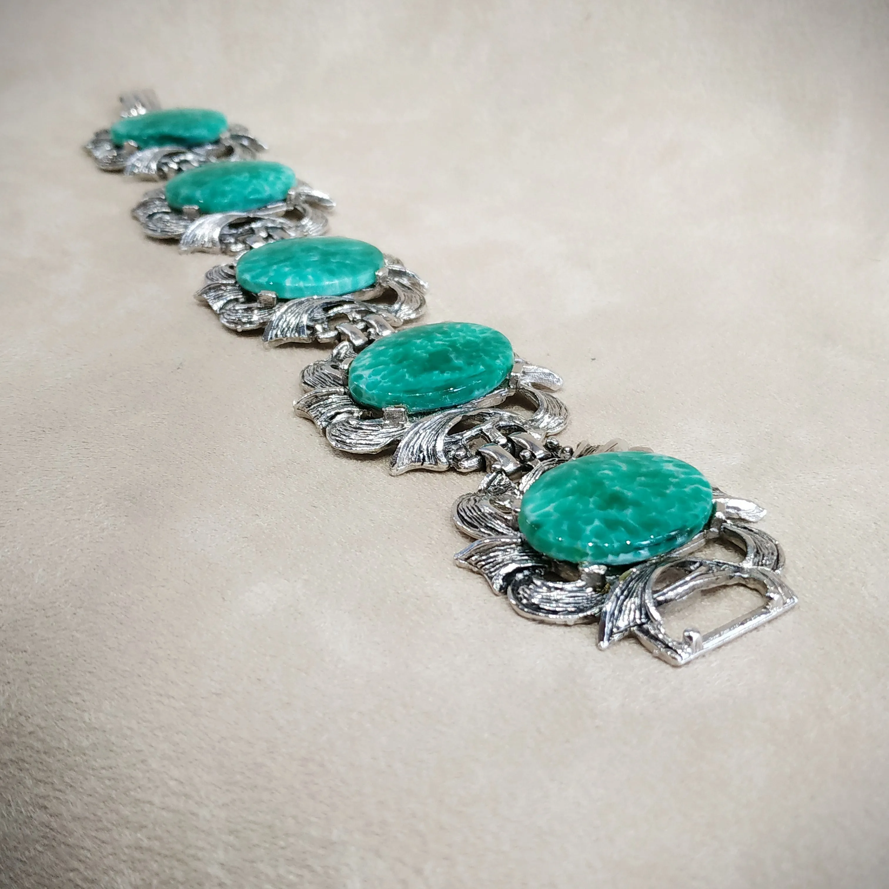 Jade Green Silver Vintage Bracelet