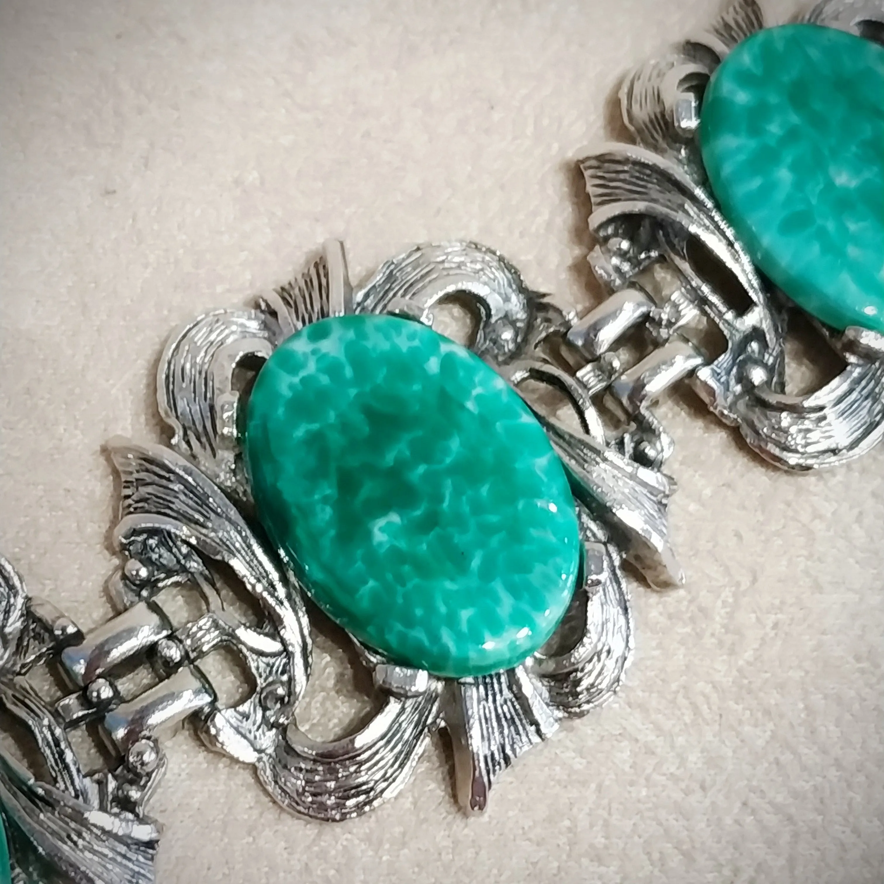 Jade Green Silver Vintage Bracelet