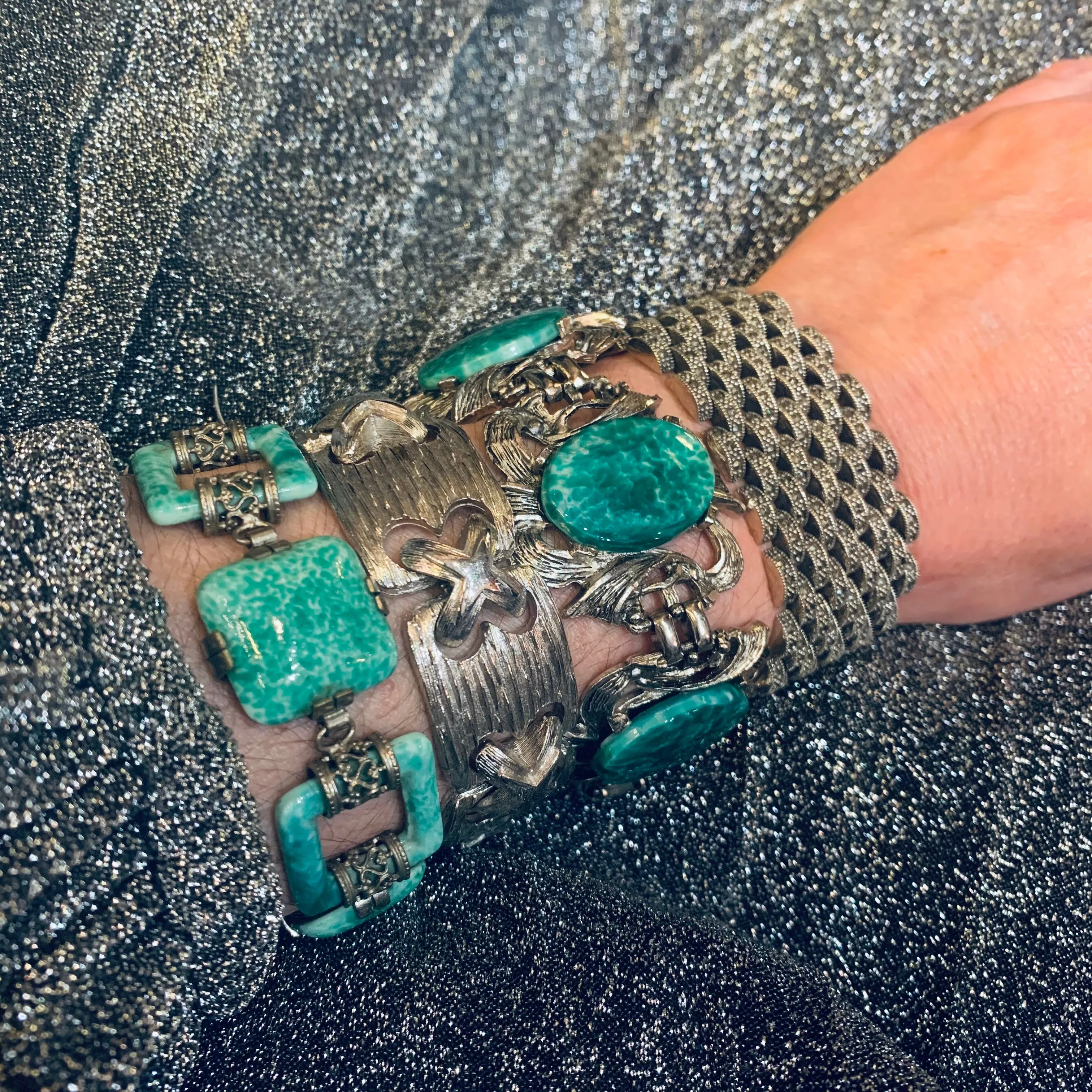 Jade Green Silver Vintage Bracelet