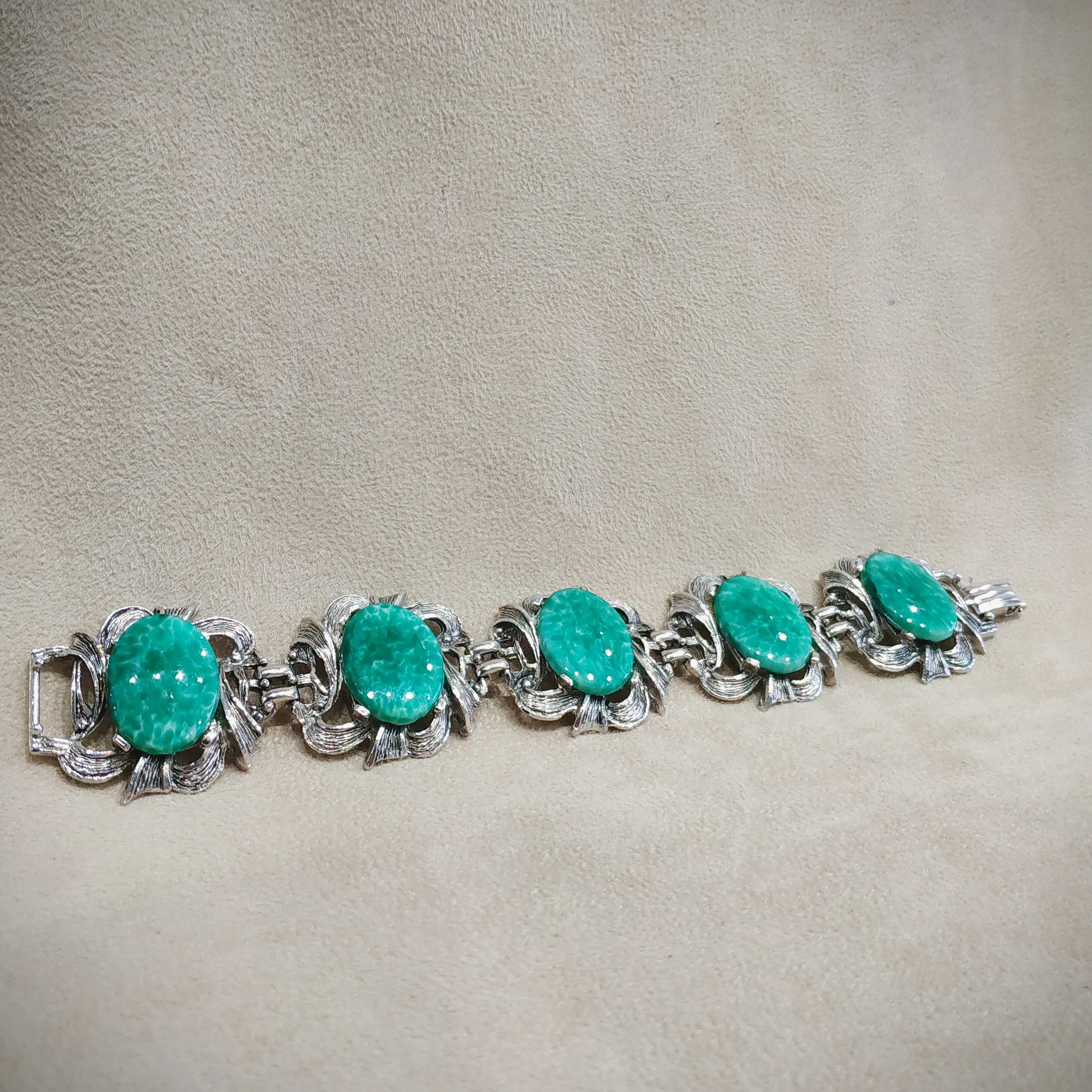 Jade Green Silver Vintage Bracelet