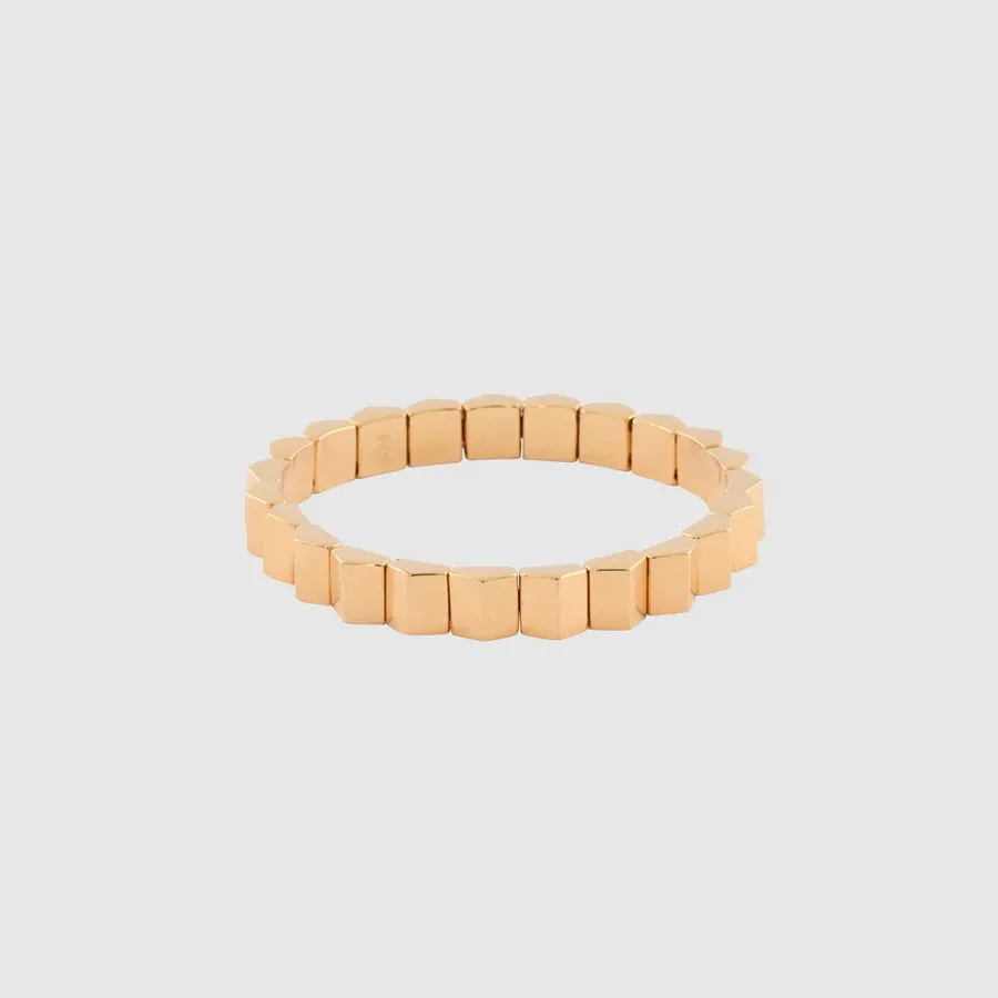 KM JEWELRY: MEGA PRISM STUD ELASTICATED BEAD BRACELET GOLD