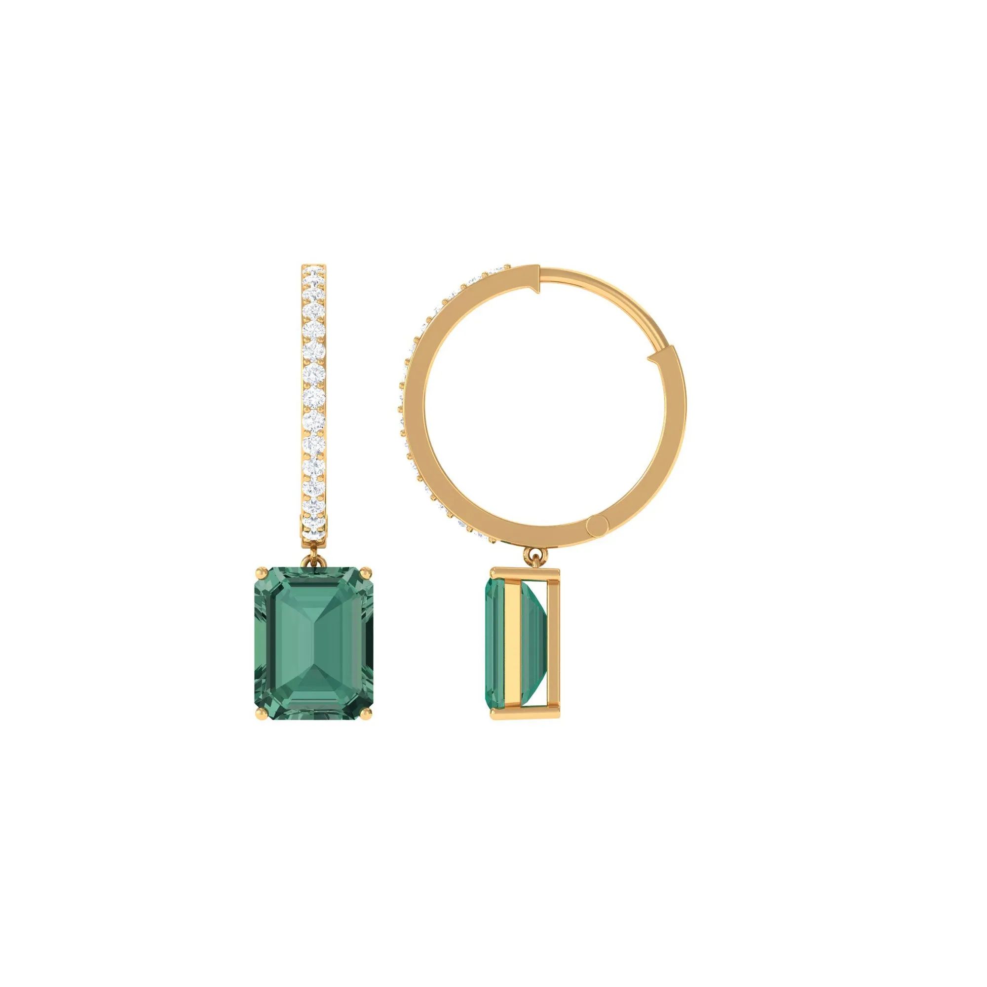 Lab Grown Green Sapphire Hoop Drop Earrings with Moissanite