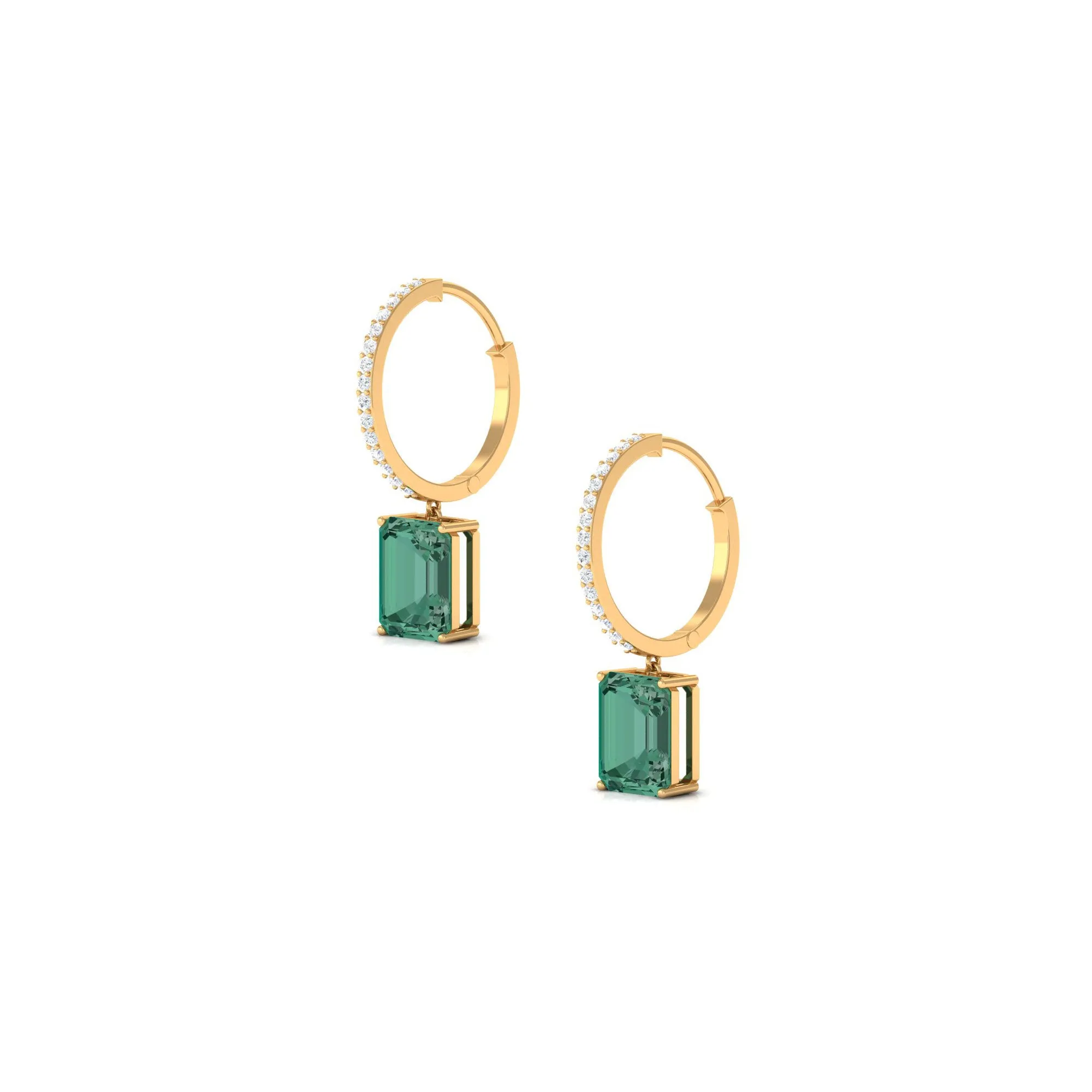 Lab Grown Green Sapphire Hoop Drop Earrings with Moissanite