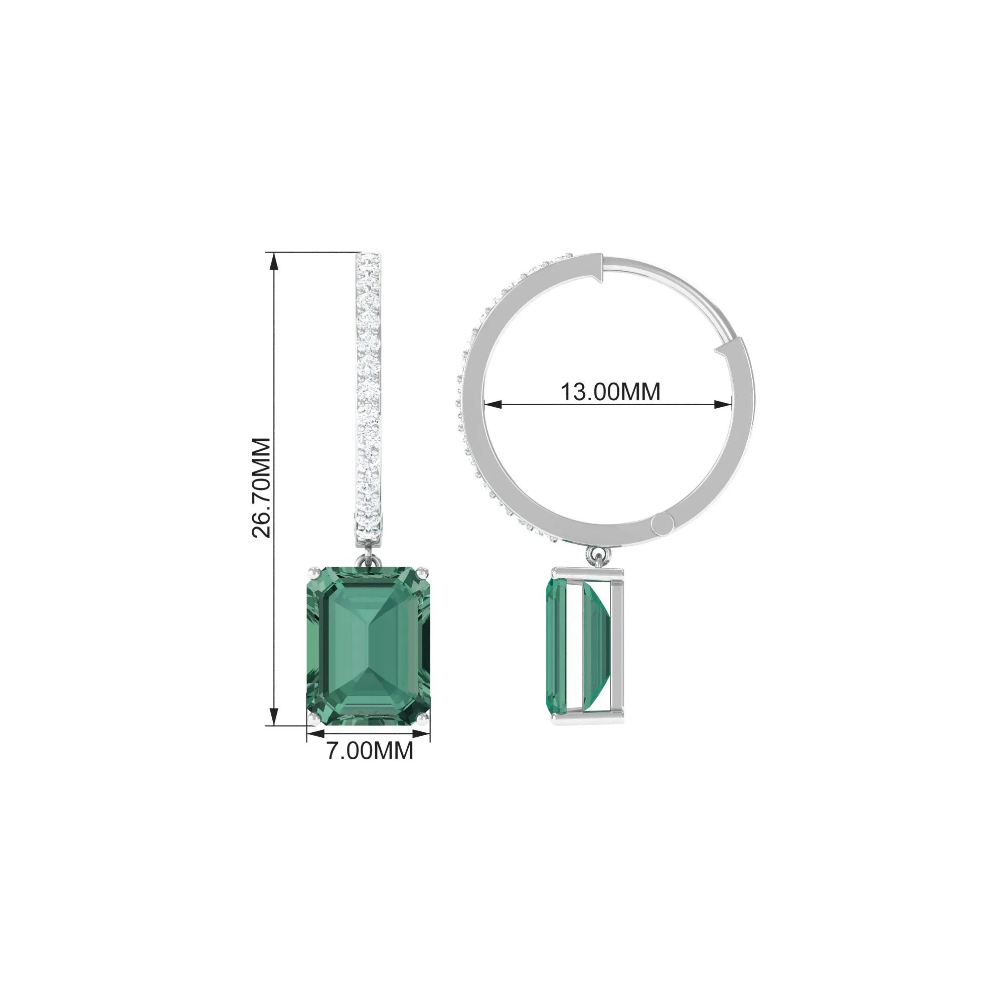 Lab Grown Green Sapphire Hoop Drop Earrings with Moissanite