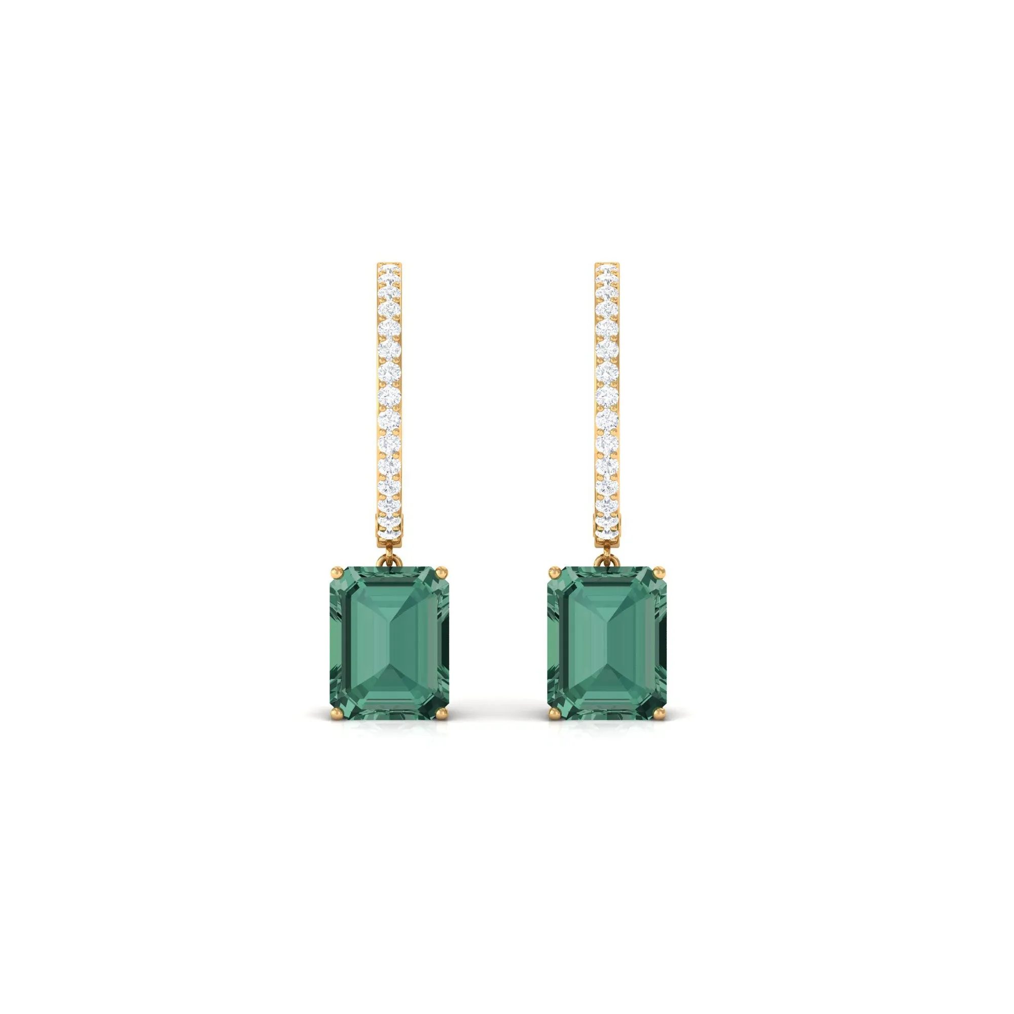 Lab Grown Green Sapphire Hoop Drop Earrings with Moissanite