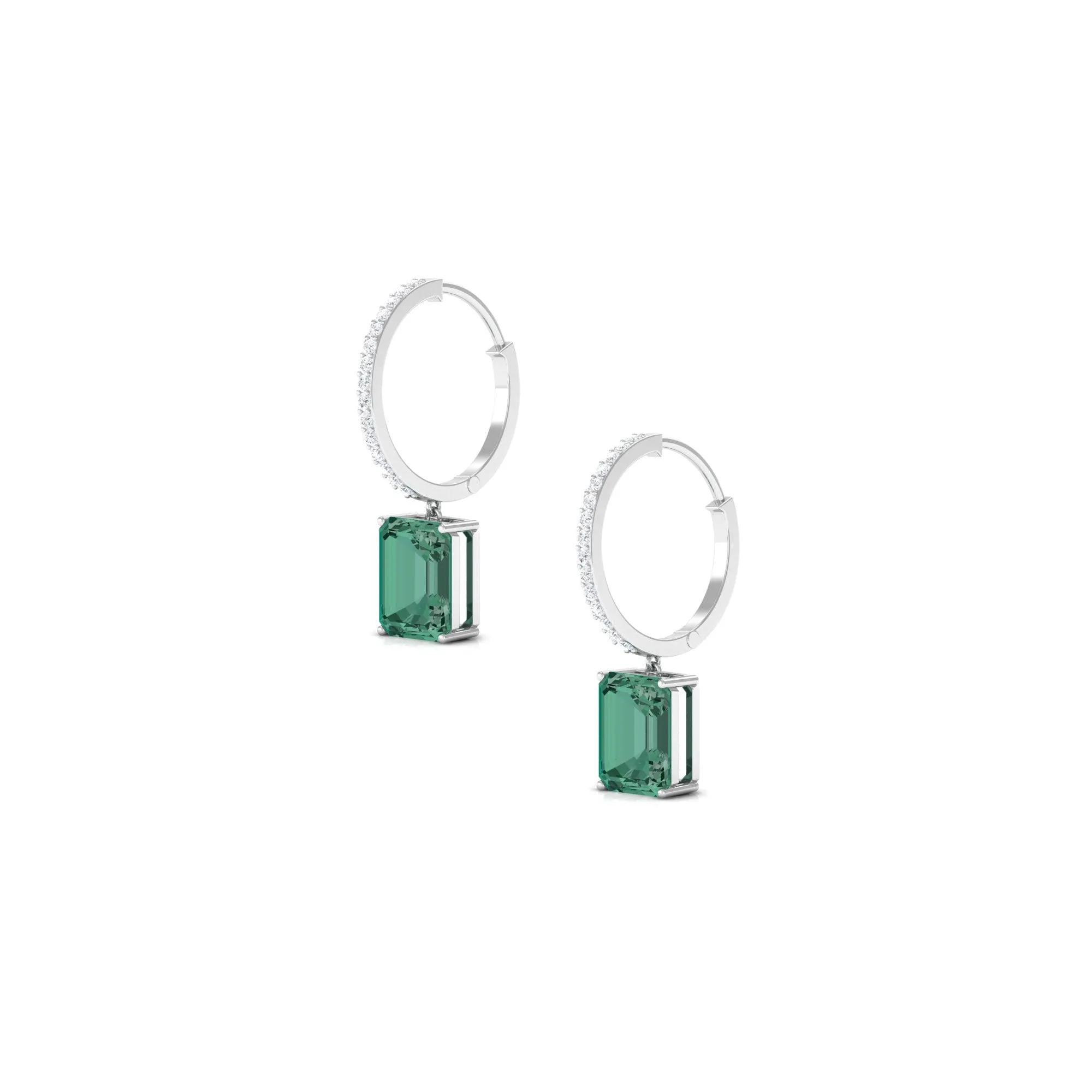 Lab Grown Green Sapphire Hoop Drop Earrings with Moissanite