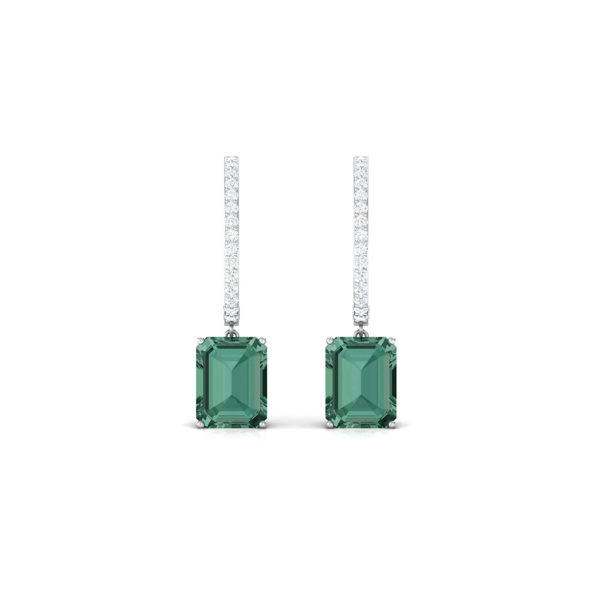Lab Grown Green Sapphire Hoop Drop Earrings with Moissanite