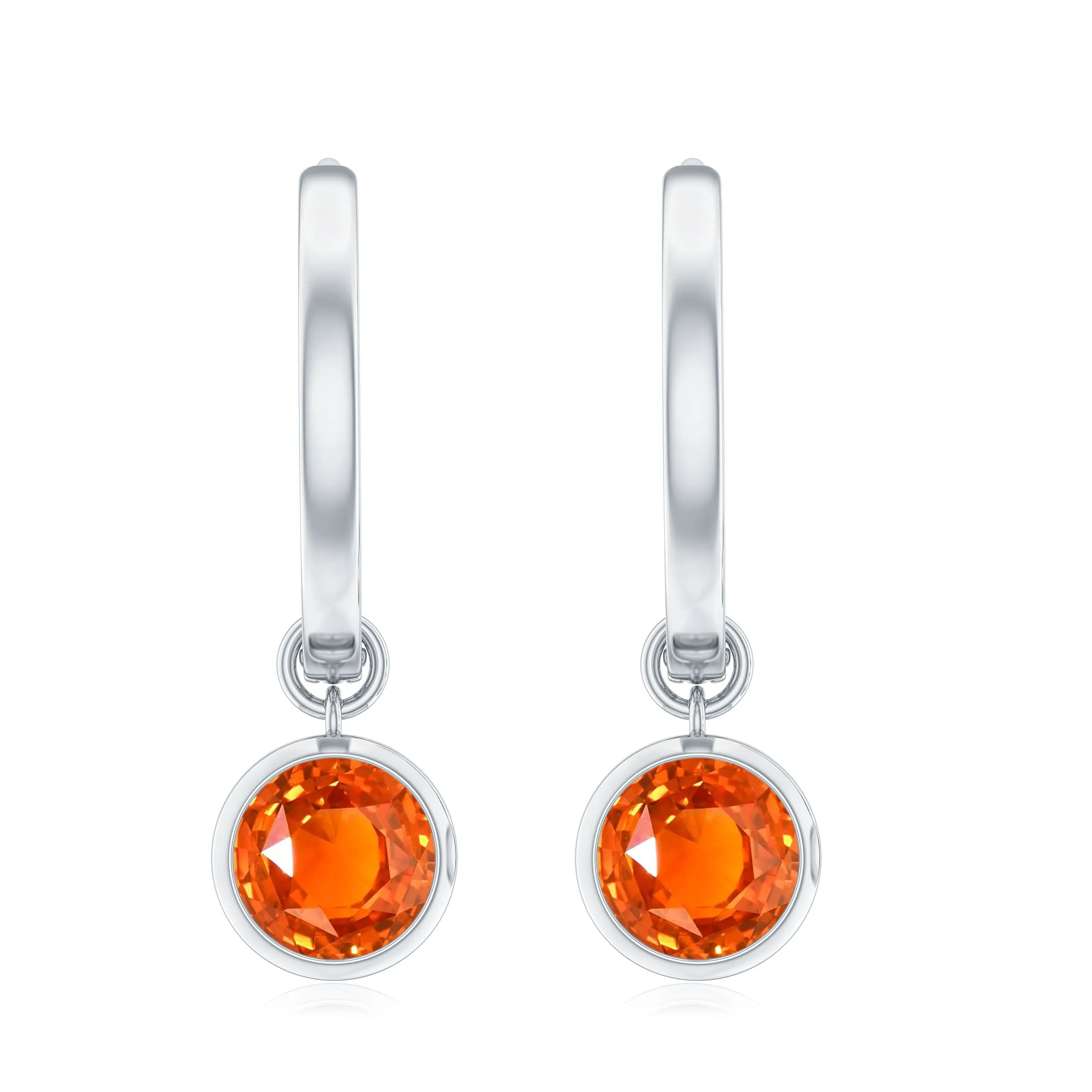 Lab Grown Orange Sapphire Hoop Drop Earrings