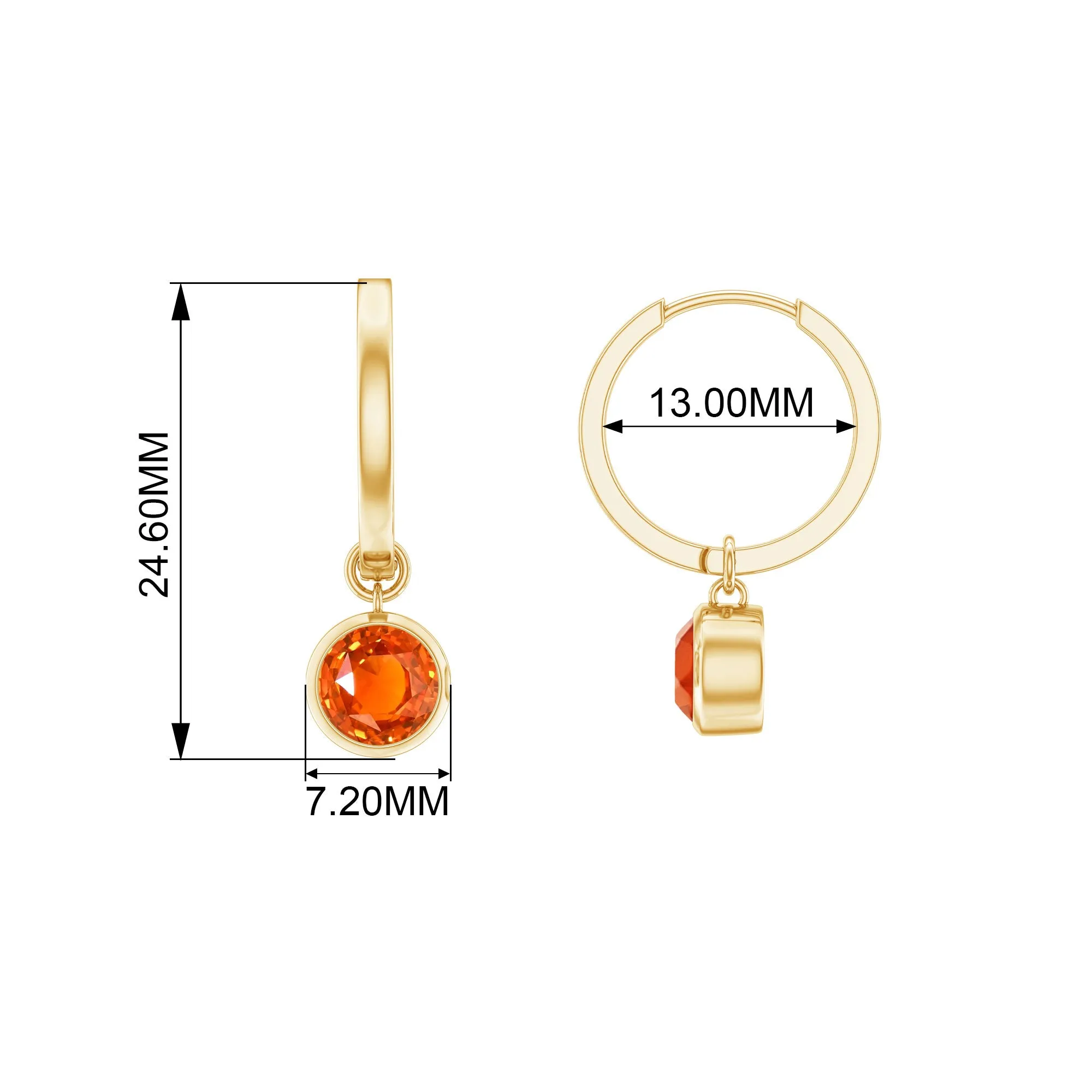 Lab Grown Orange Sapphire Hoop Drop Earrings