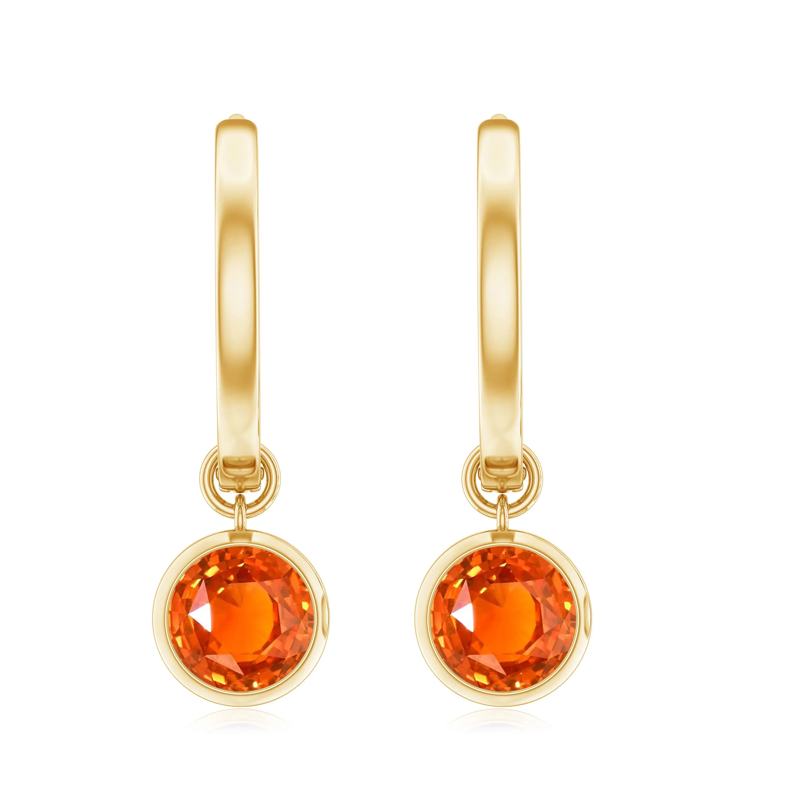 Lab Grown Orange Sapphire Hoop Drop Earrings