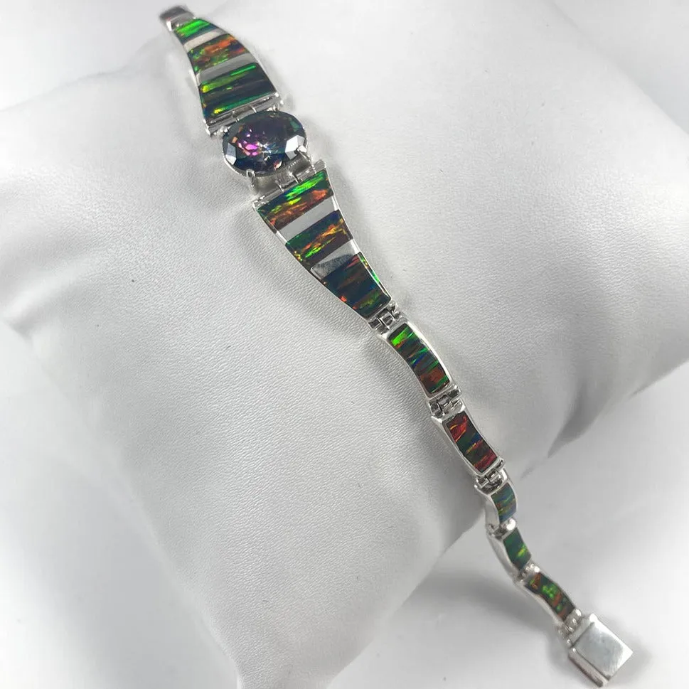 Lab Opal & Mystic Topaz set in Sterling Silver Bracelet