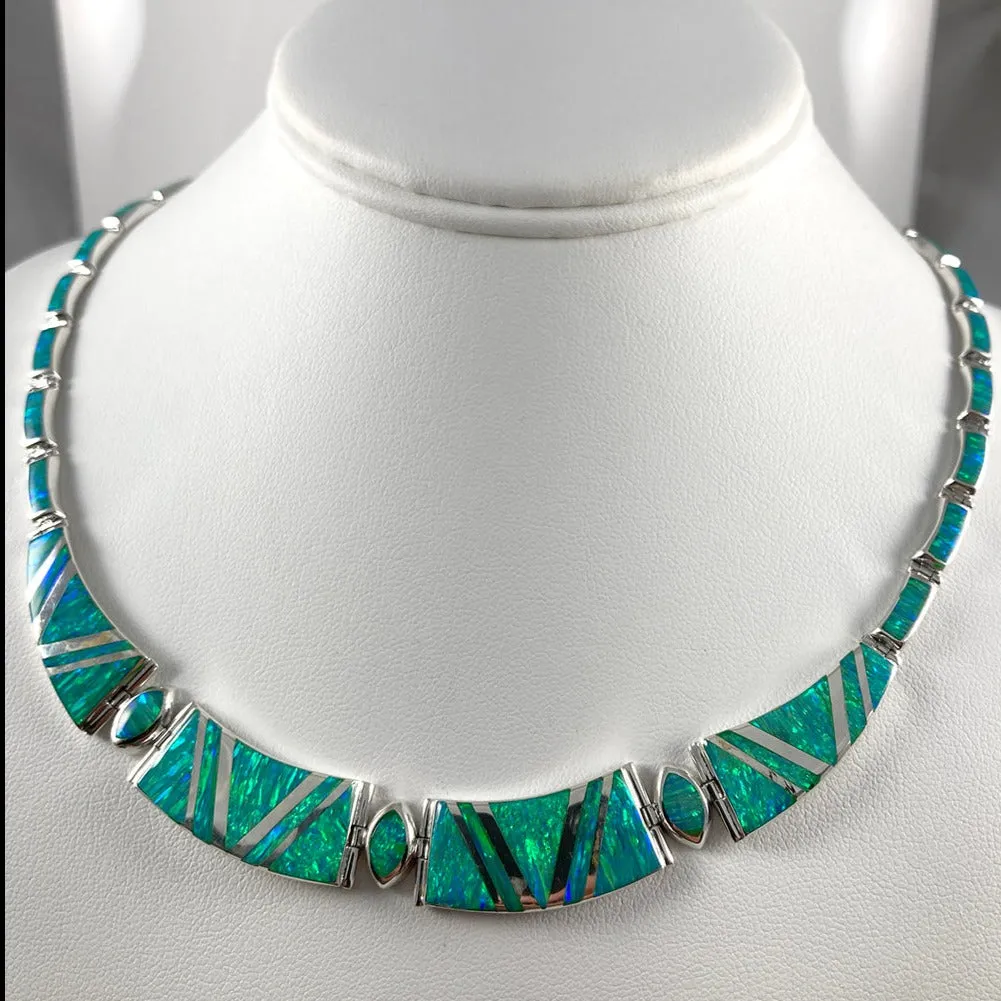 Lab Opal & Sterling Silver Inlaid Necklace