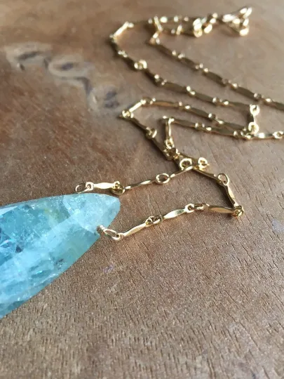 Large Statement Aquamarine Necklace Gold Fill March Birthstone