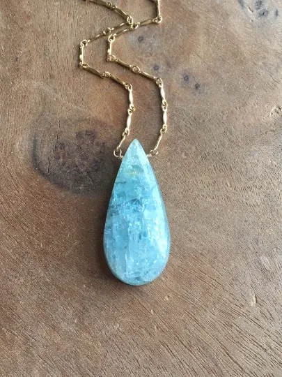 Large Statement Aquamarine Necklace Gold Fill March Birthstone
