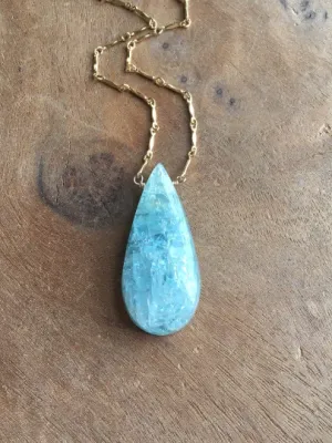 Large Statement Aquamarine Necklace Gold Fill March Birthstone