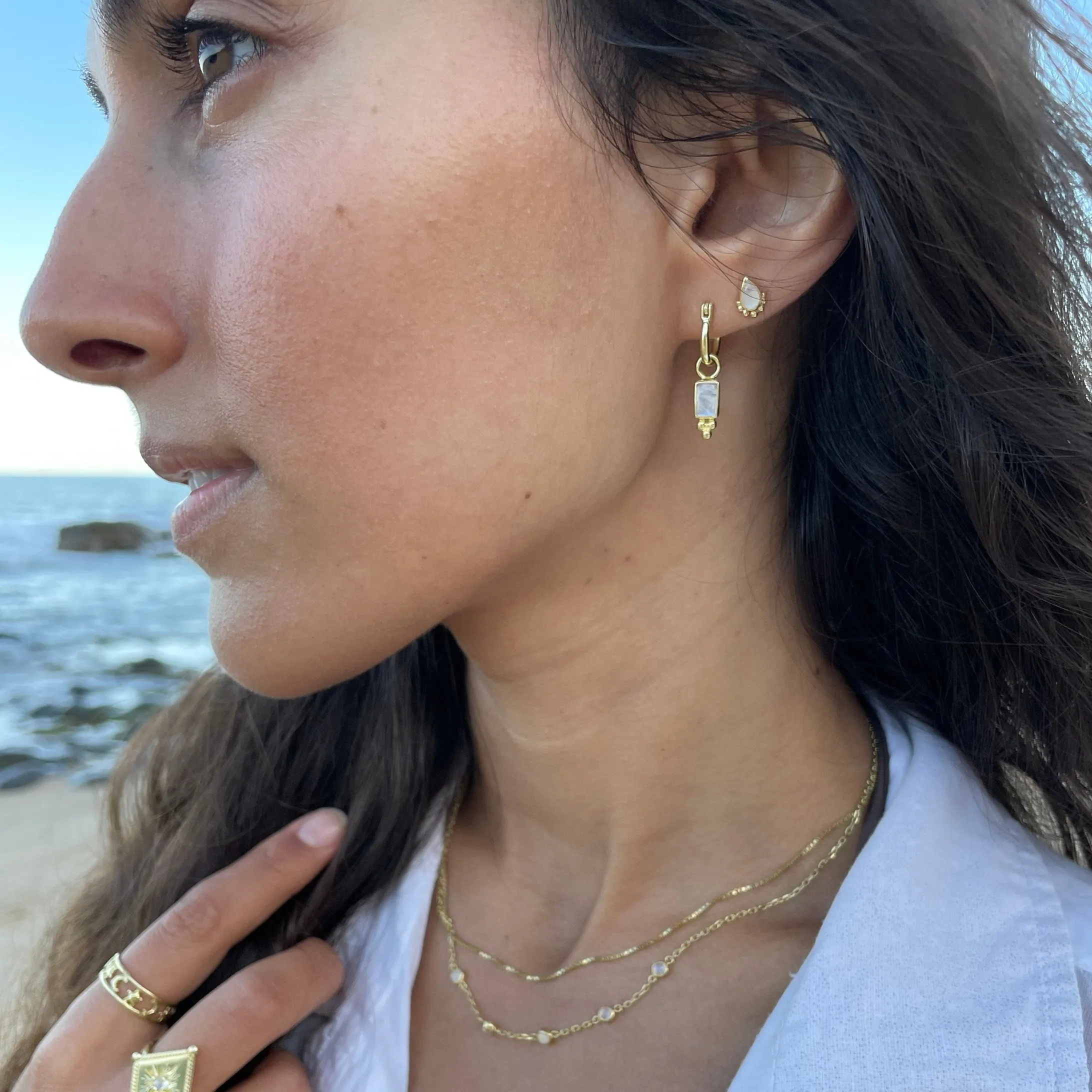 Lia Gold Rainbow Moonstone Mini Hoop Earrings