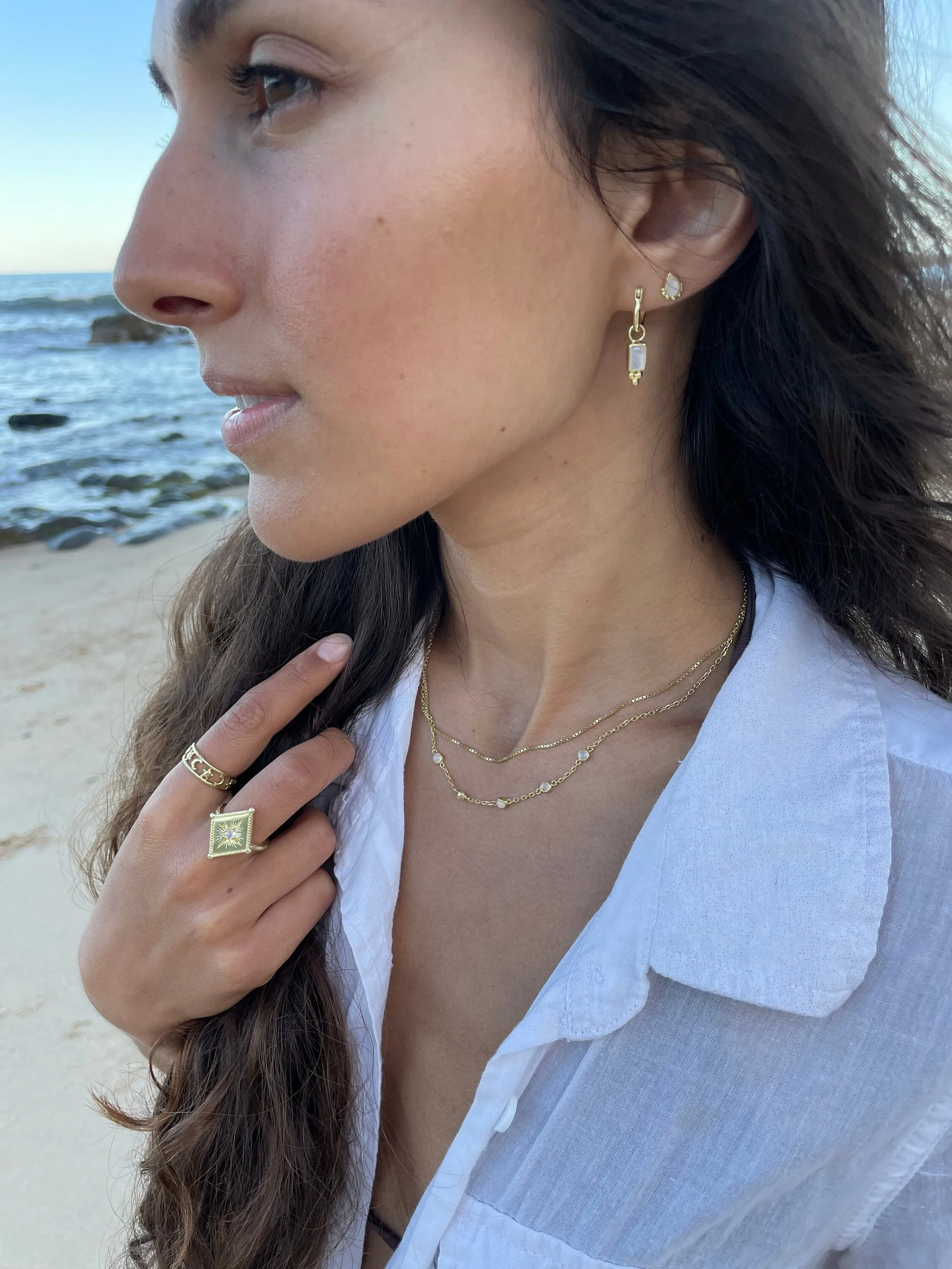 Lia Gold Rainbow Moonstone Mini Hoop Earrings