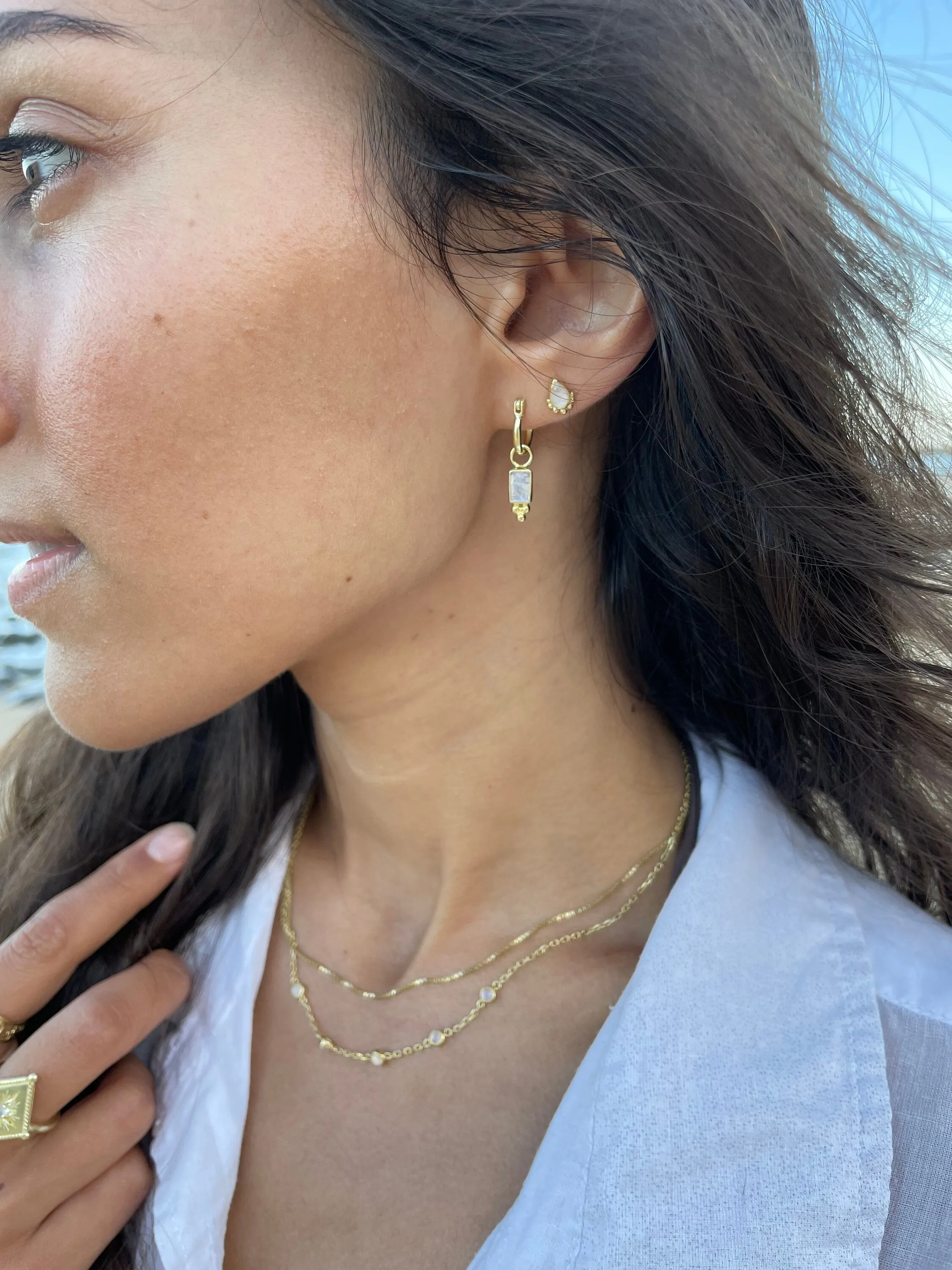 Lia Gold Rainbow Moonstone Mini Hoop Earrings