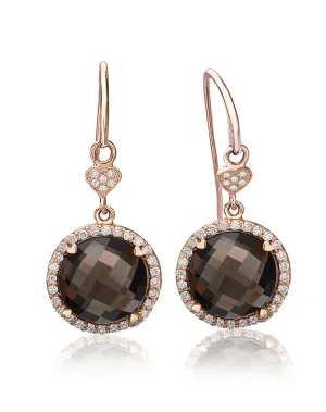 Lisa Nik 18k Rose Gold Round Smokey Quartz and Diamond Earrings