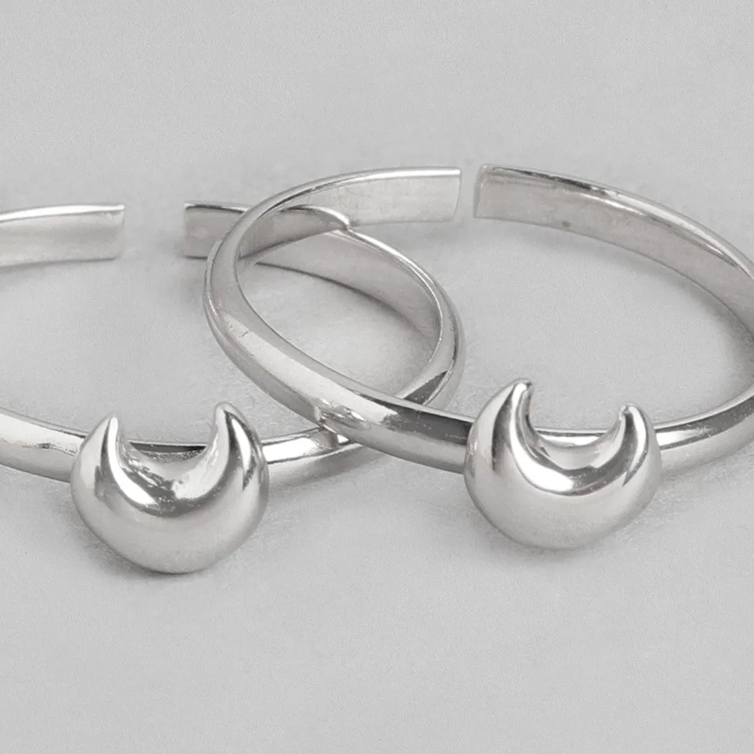 Lunar Radiance Rhodium Plated 925 Sterling Silver Moon Toe Ring