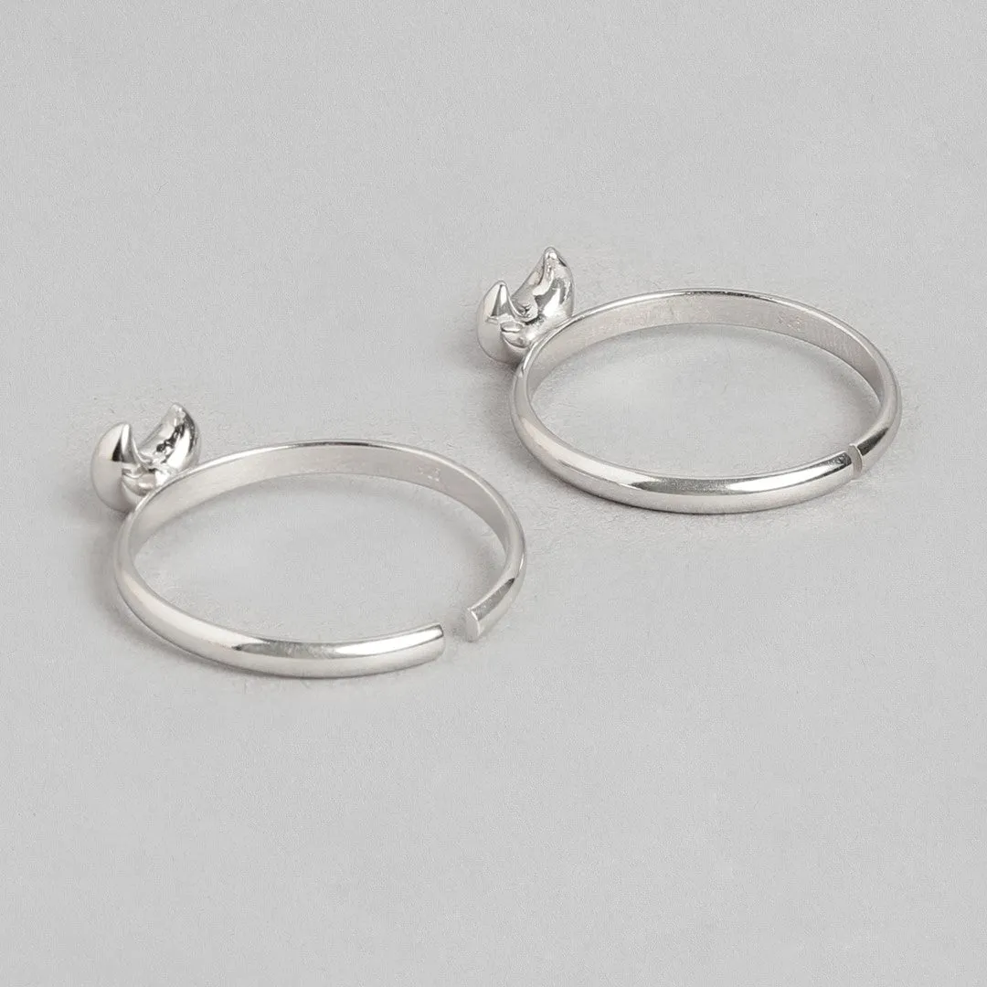 Lunar Radiance Rhodium Plated 925 Sterling Silver Moon Toe Ring