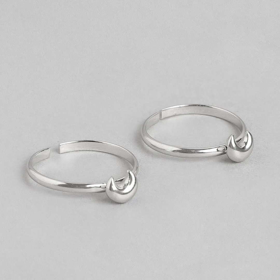 Lunar Radiance Rhodium Plated 925 Sterling Silver Moon Toe Ring