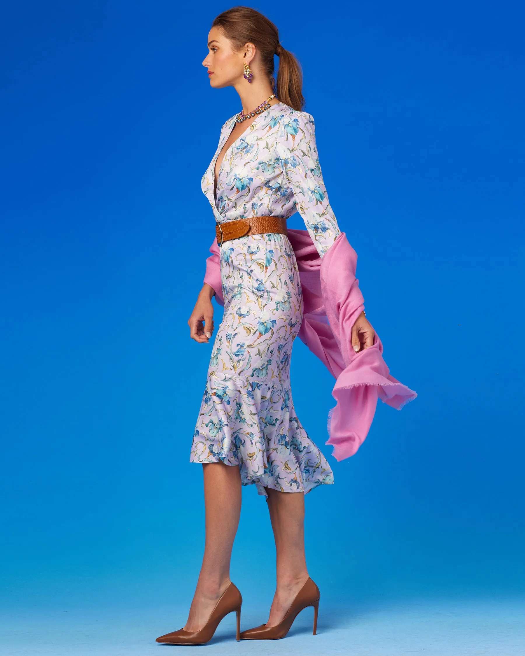 Marielle Midi Ruffle Dress in Lavender Iris