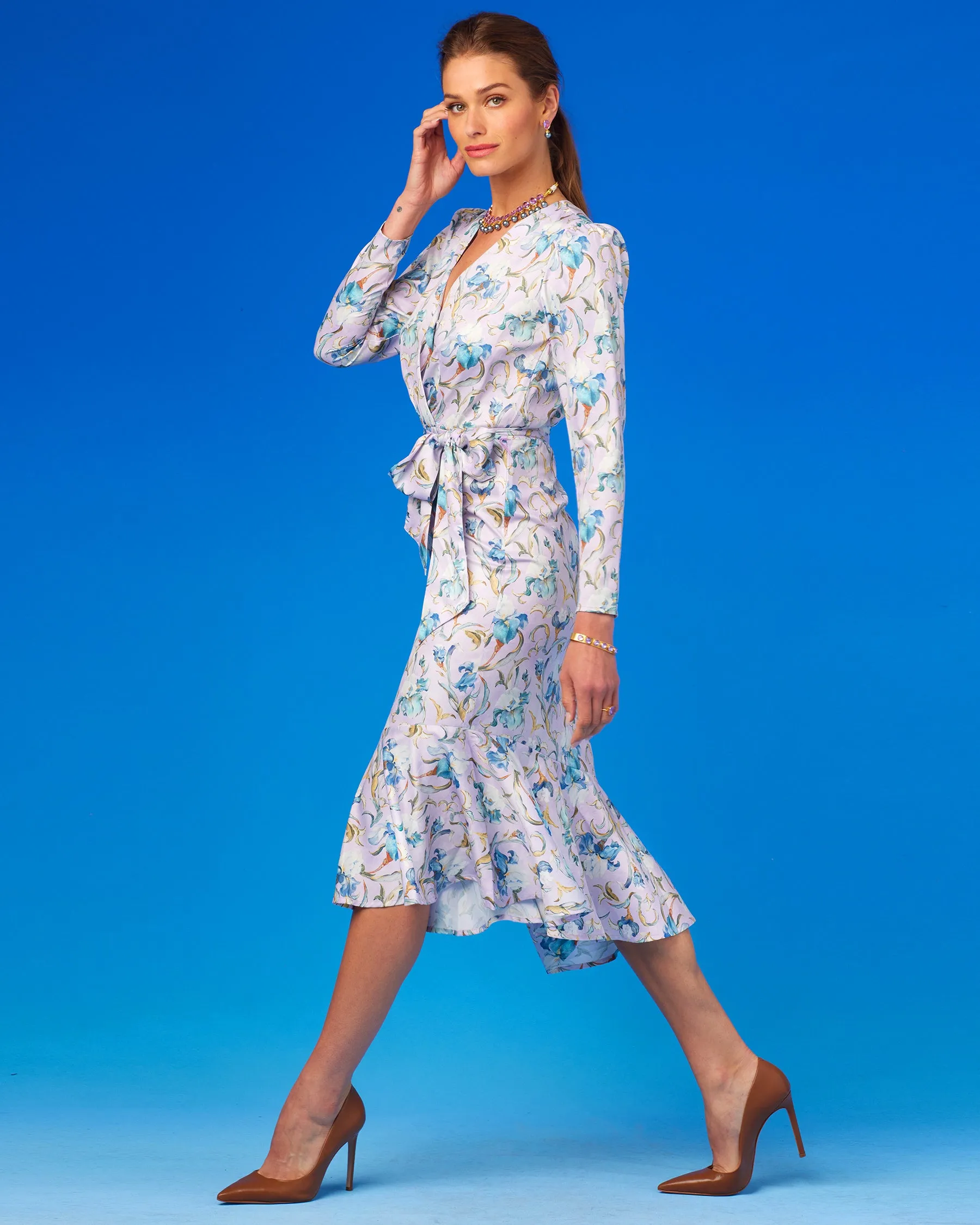 Marielle Midi Ruffle Dress in Lavender Iris