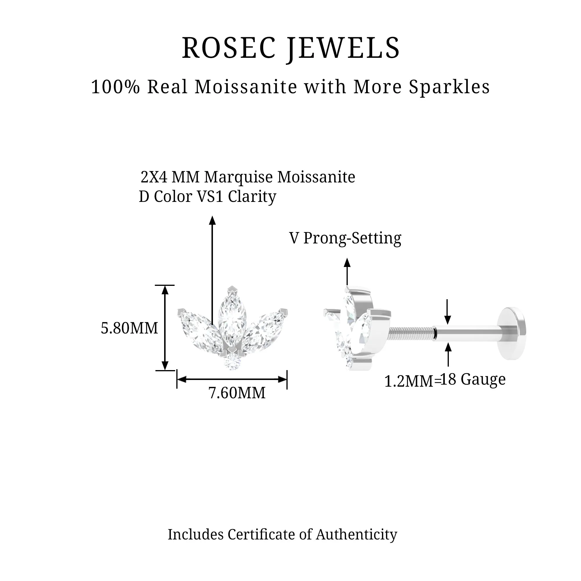 Marquise Moissanite Lotus Flower Cartilage Earring