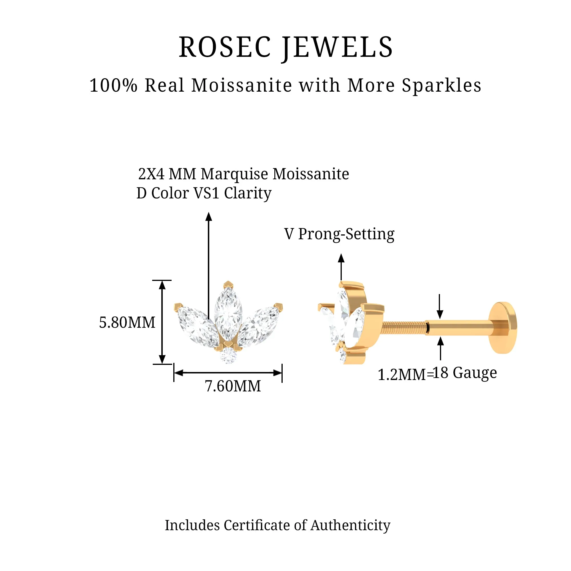 Marquise Moissanite Lotus Flower Cartilage Earring