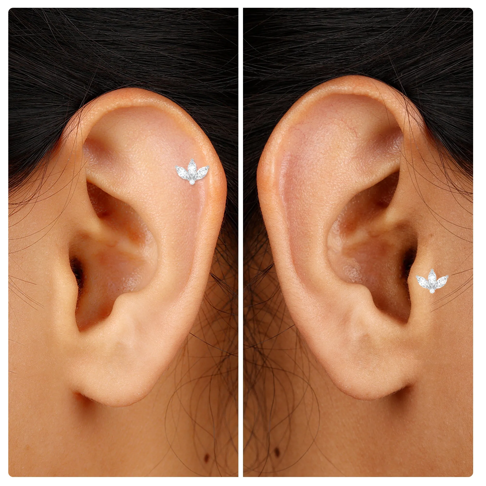 Marquise Moissanite Lotus Flower Cartilage Earring