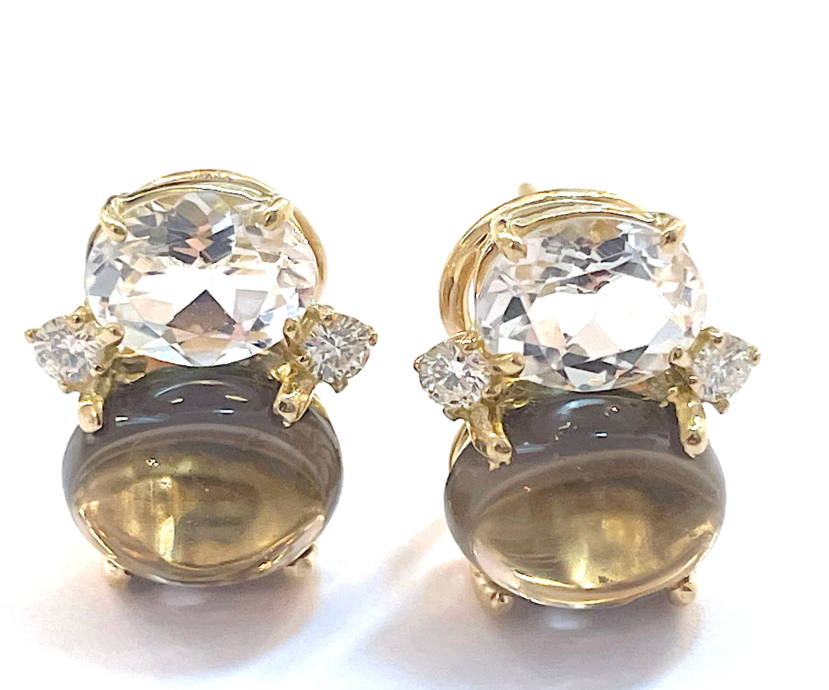 Medium GUM DROP™ Earrings with Pink Topaz and Blue Topaz and Diamonds with Detachable Pearls