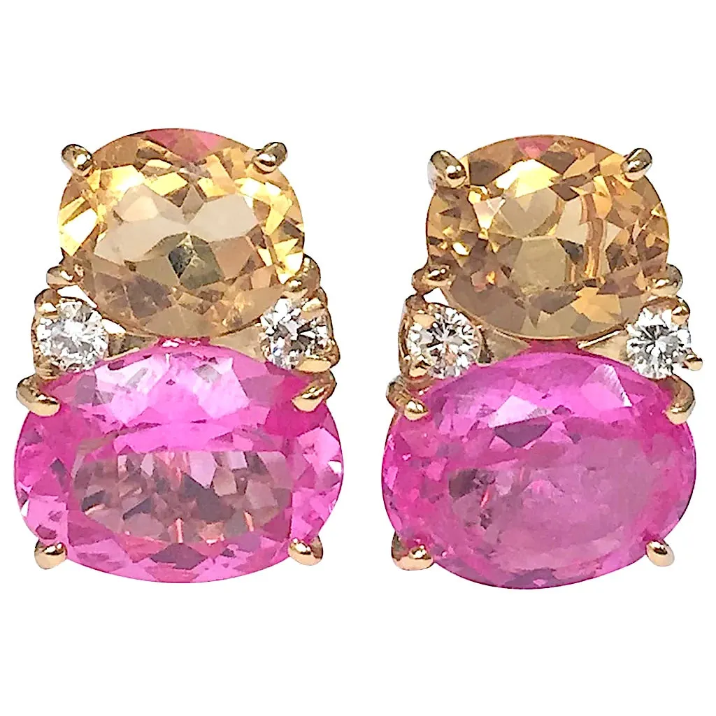 Medium GUM DROP™ Earrings with Pink Topaz and Blue Topaz and Diamonds with Detachable Pearls