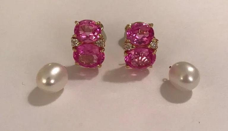 Medium GUM DROP™ Earrings with Pink Topaz and Blue Topaz and Diamonds with Detachable Pearls
