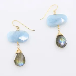 Milky Aquamarine and Labradorite Gemstone Earrings