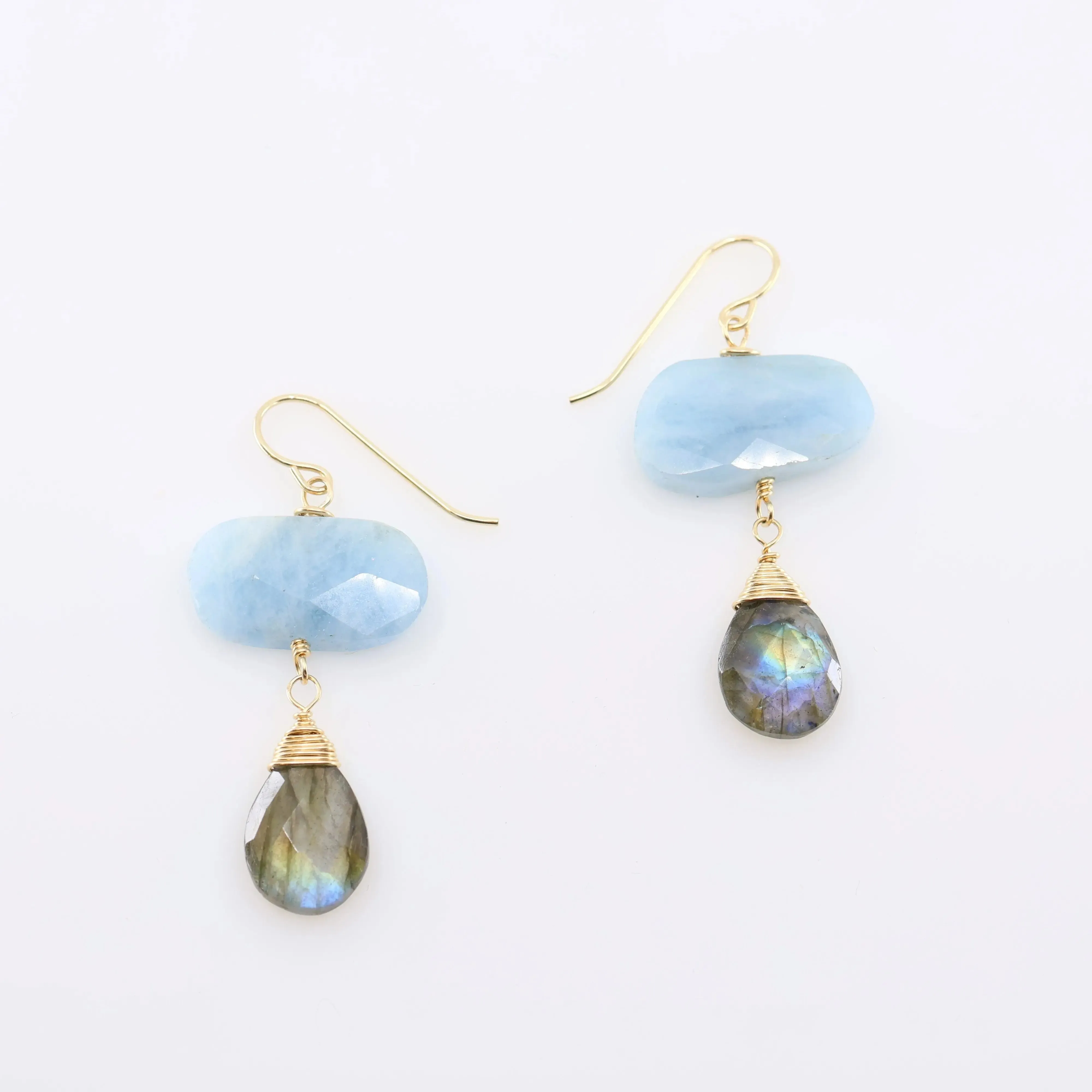 Milky Aquamarine and Labradorite Gemstone Earrings