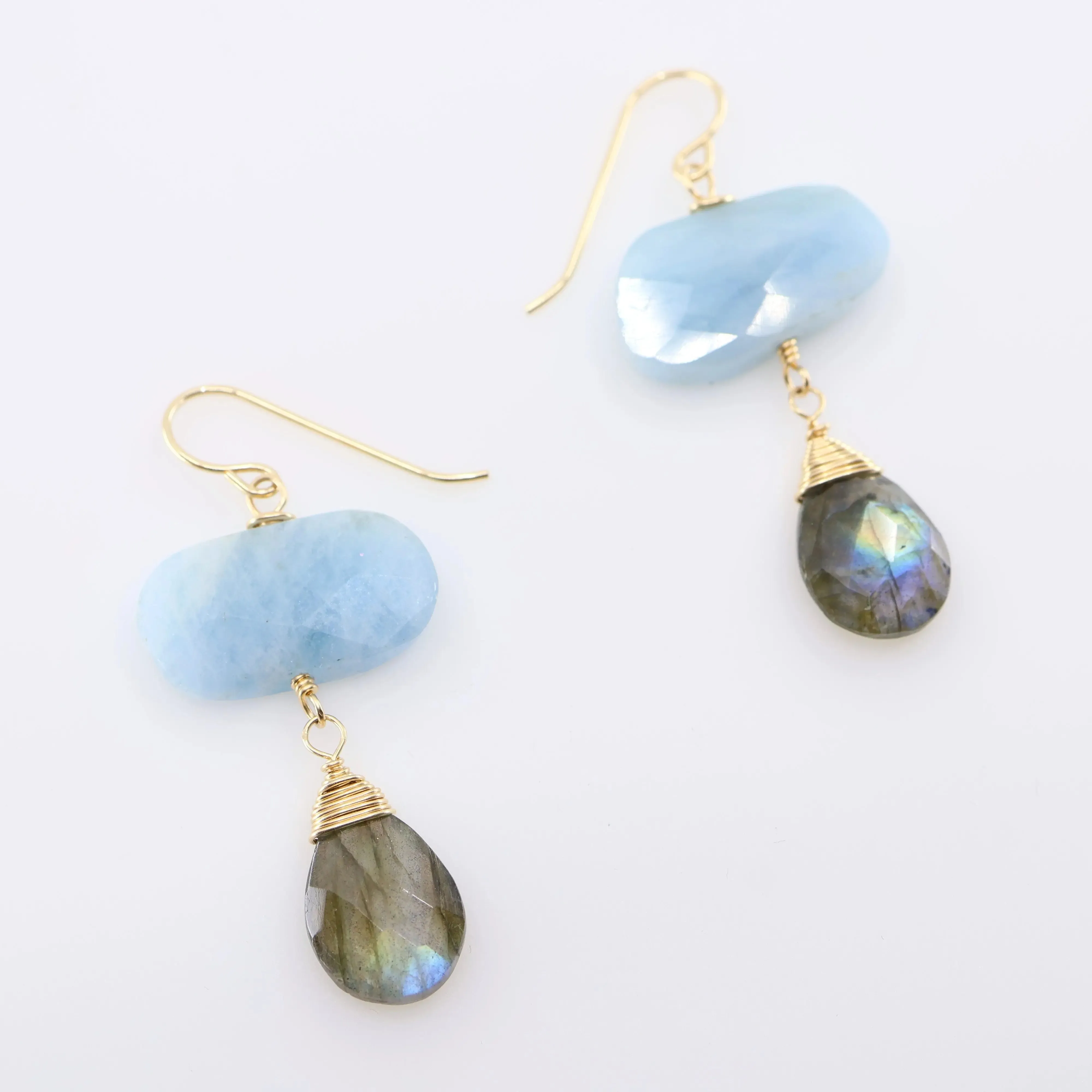 Milky Aquamarine and Labradorite Gemstone Earrings