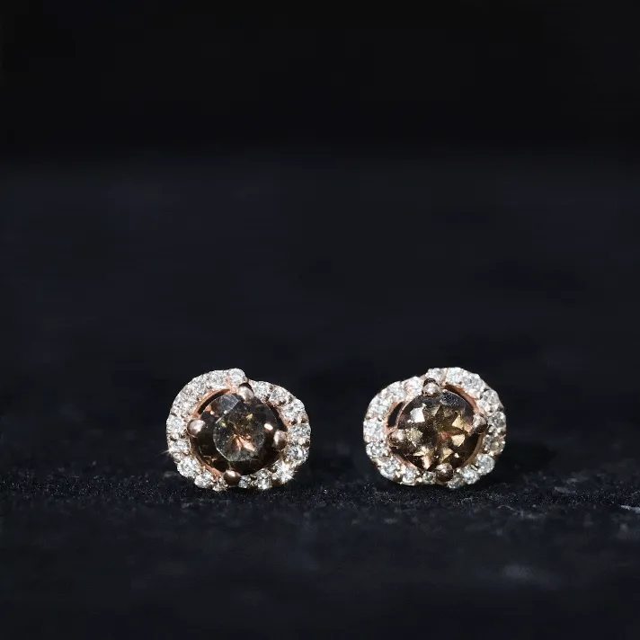Minimal Smoky Quartz and Diamond Stud Earrings