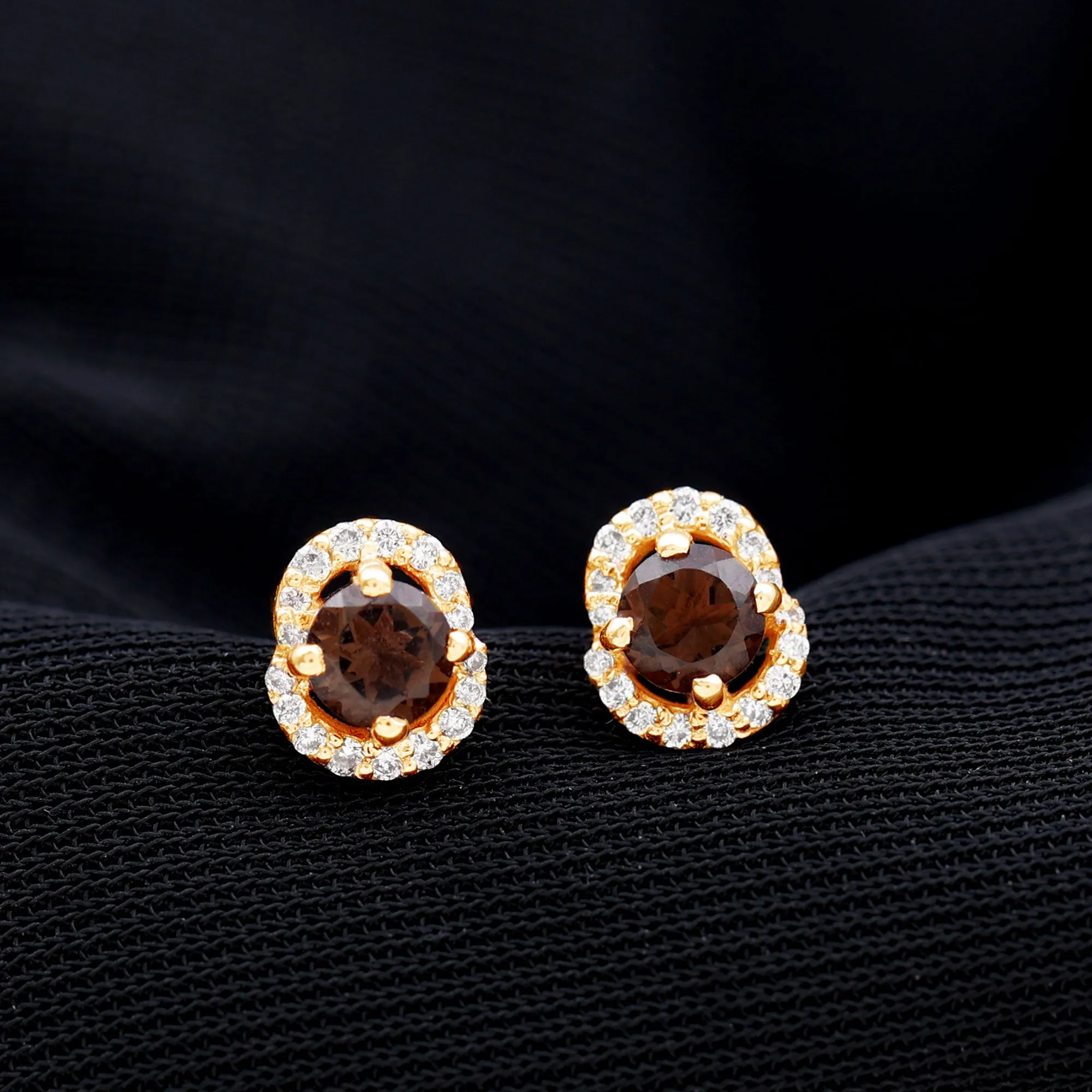 Minimal Smoky Quartz and Diamond Stud Earrings