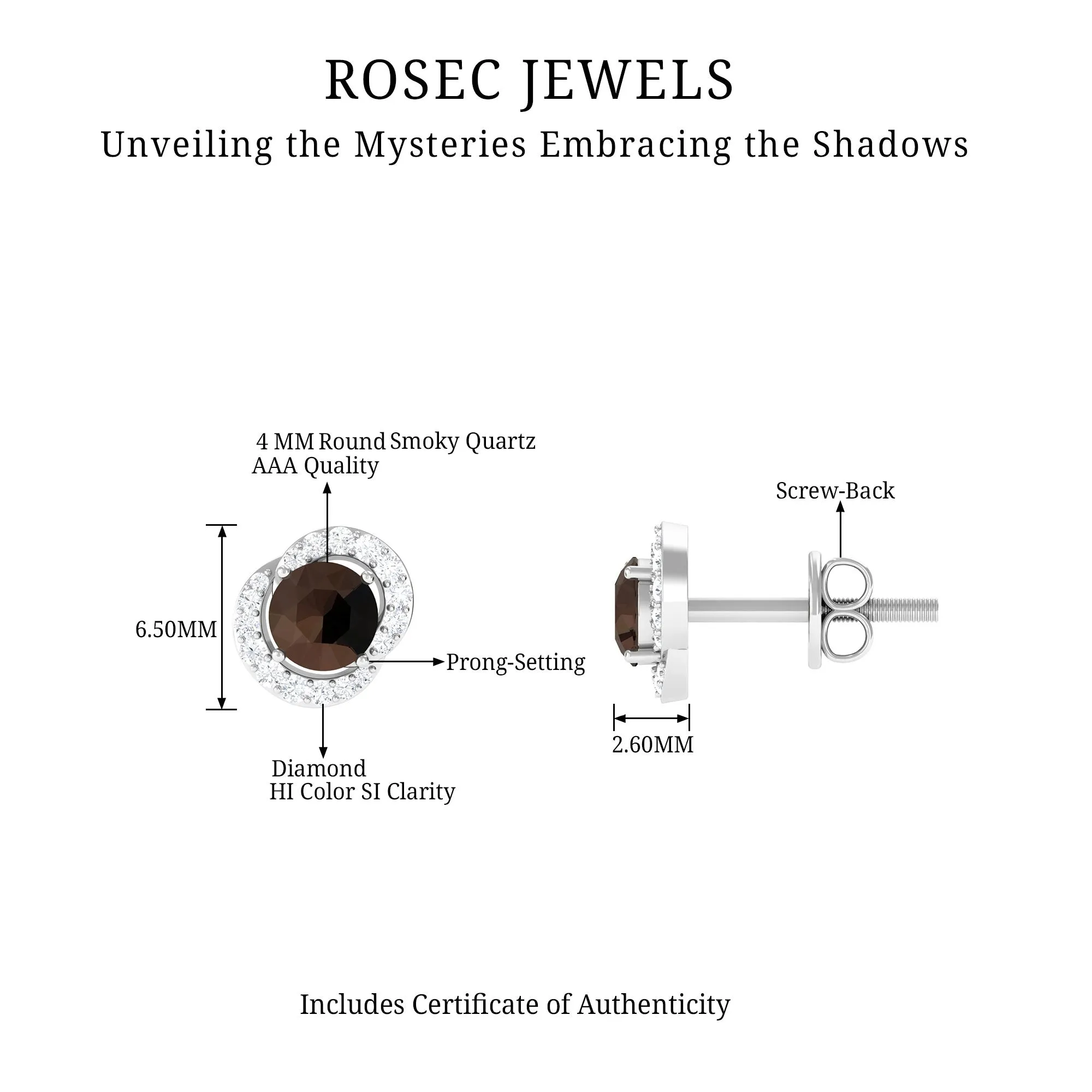 Minimal Smoky Quartz and Diamond Stud Earrings