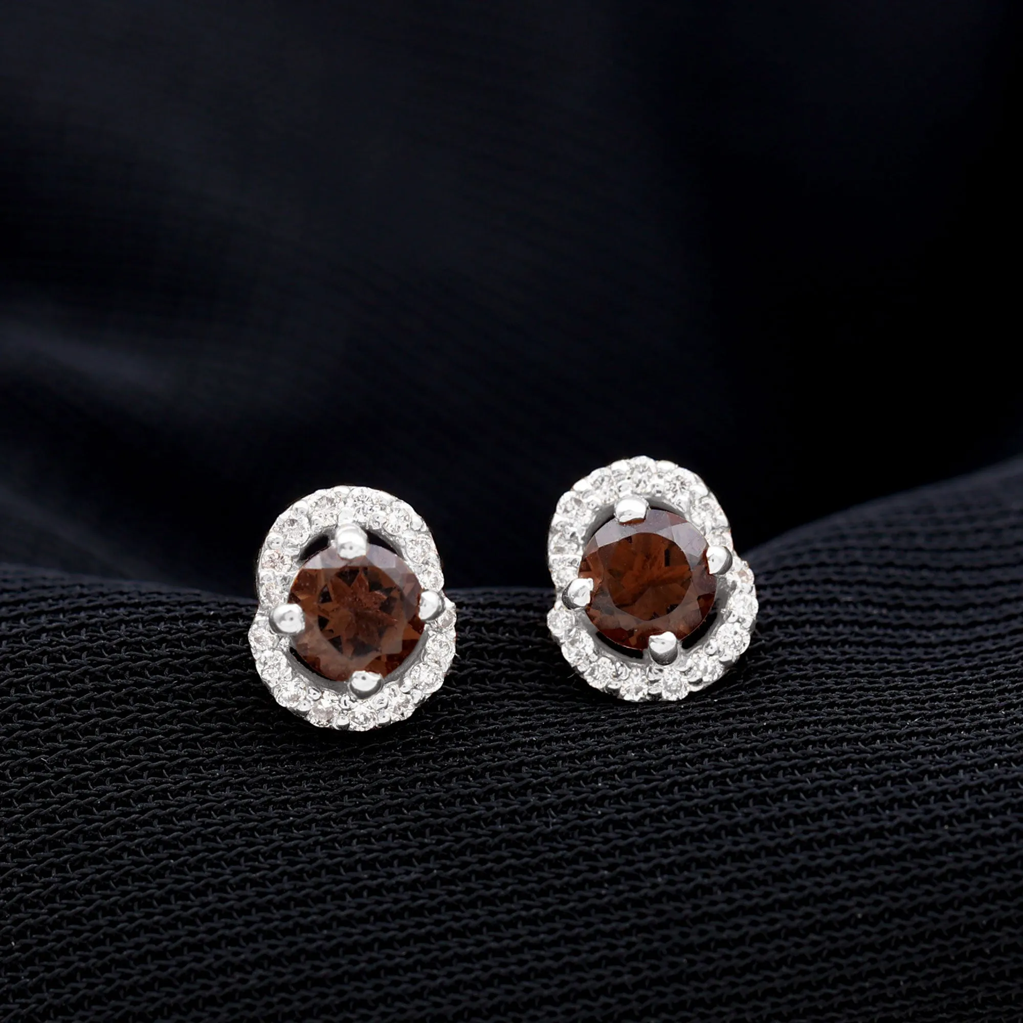 Minimal Smoky Quartz and Diamond Stud Earrings