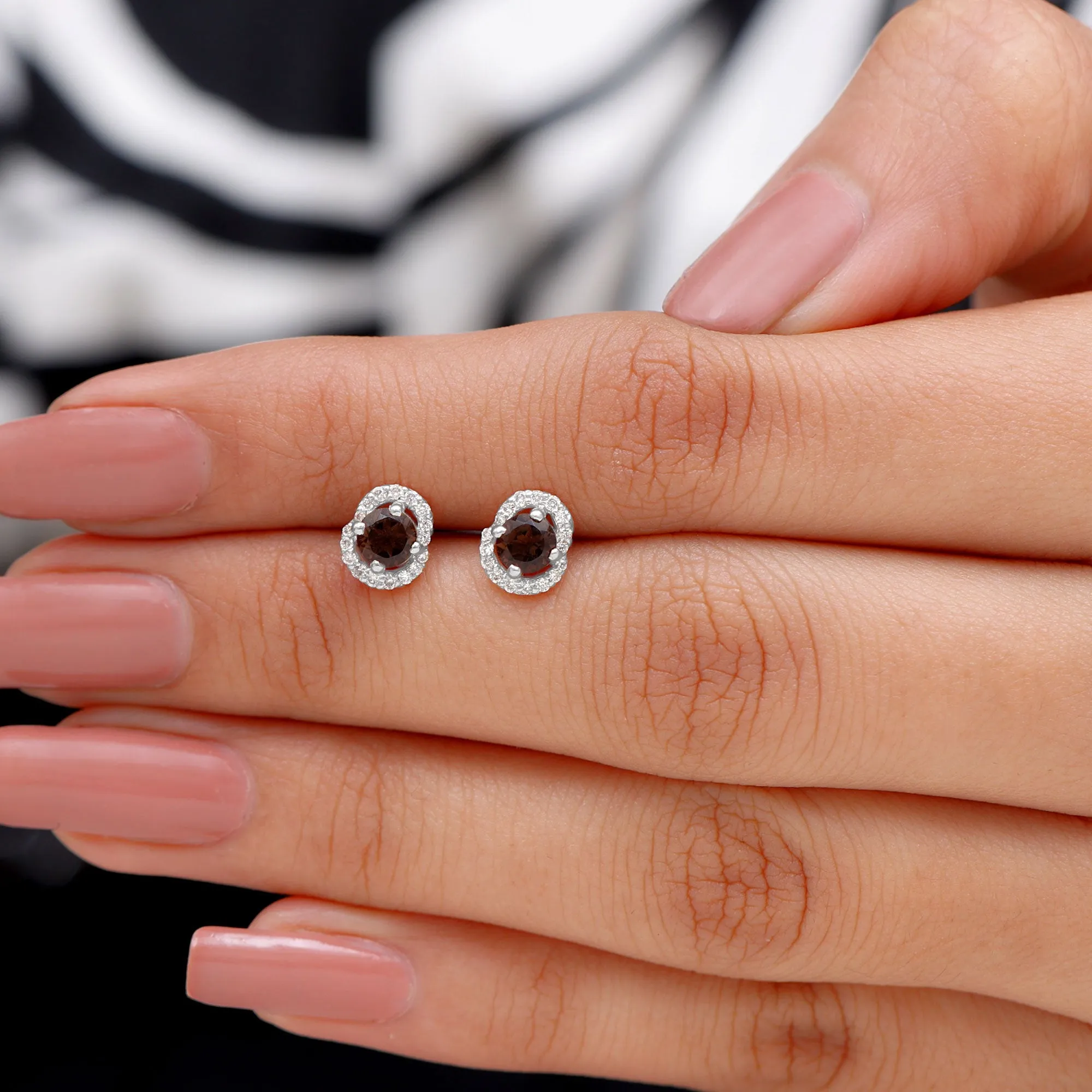 Minimal Smoky Quartz and Diamond Stud Earrings