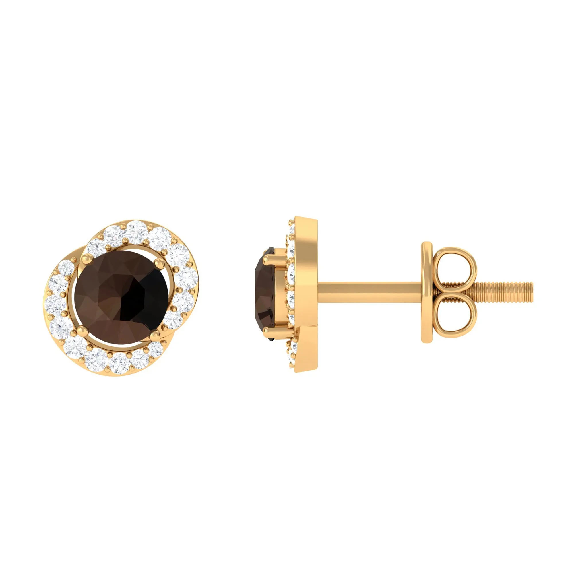 Minimal Smoky Quartz and Diamond Stud Earrings