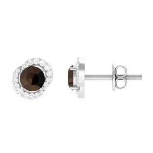 Minimal Smoky Quartz and Diamond Stud Earrings
