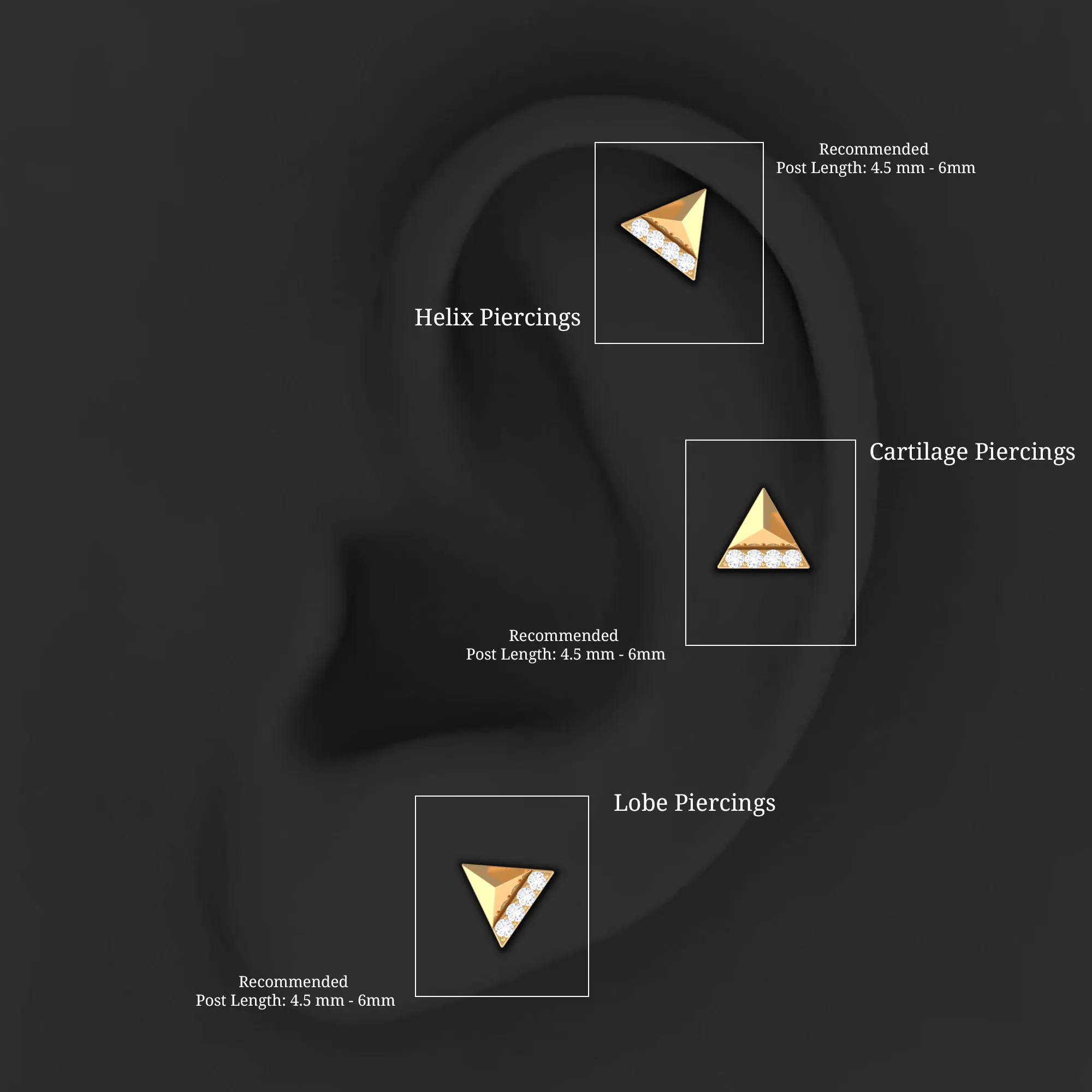 Moissanite Gold Triangle Earring for Cartilage Piercing