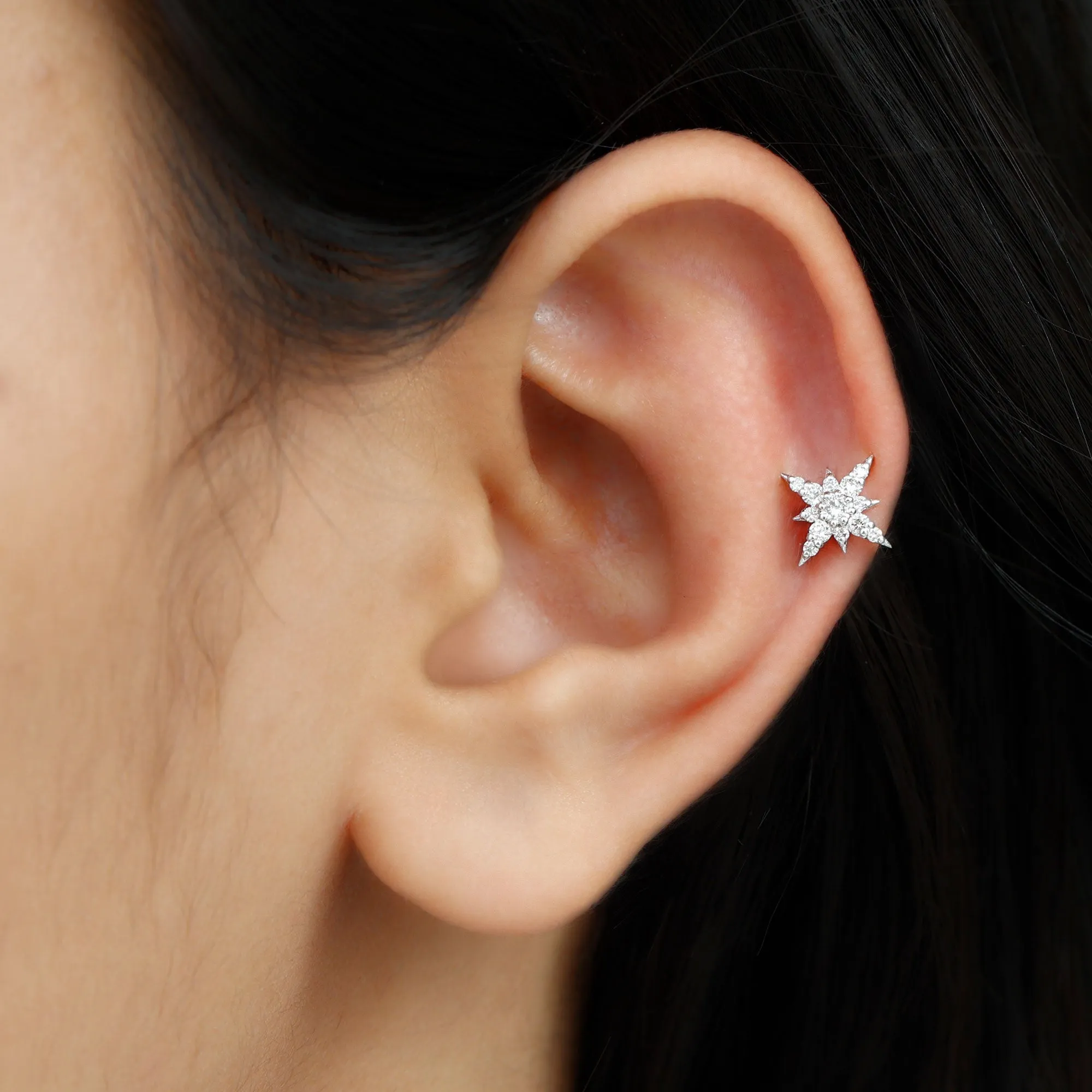 Moissanite Starburst Cartilage Earring in Gold
