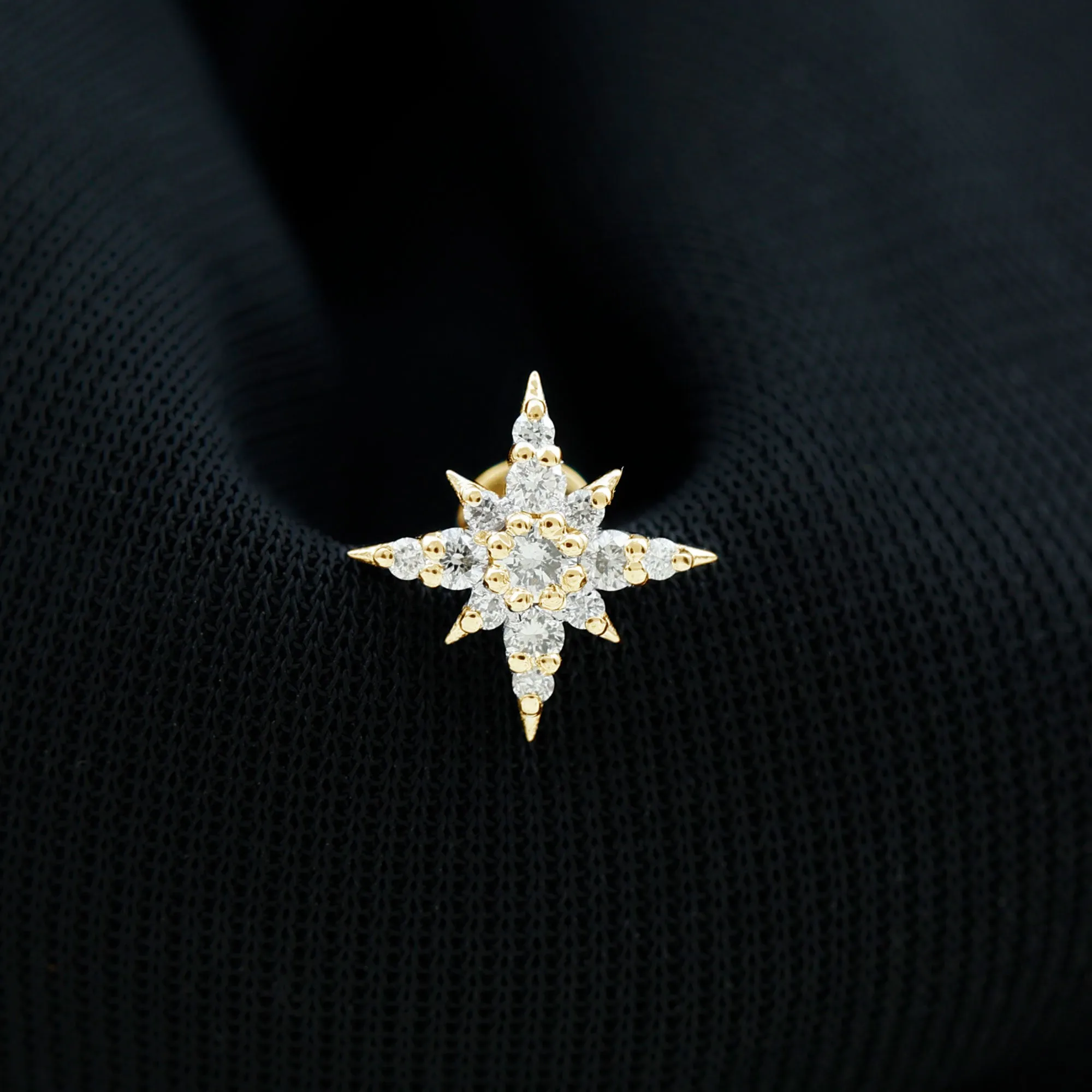 Moissanite Starburst Cartilage Earring in Gold