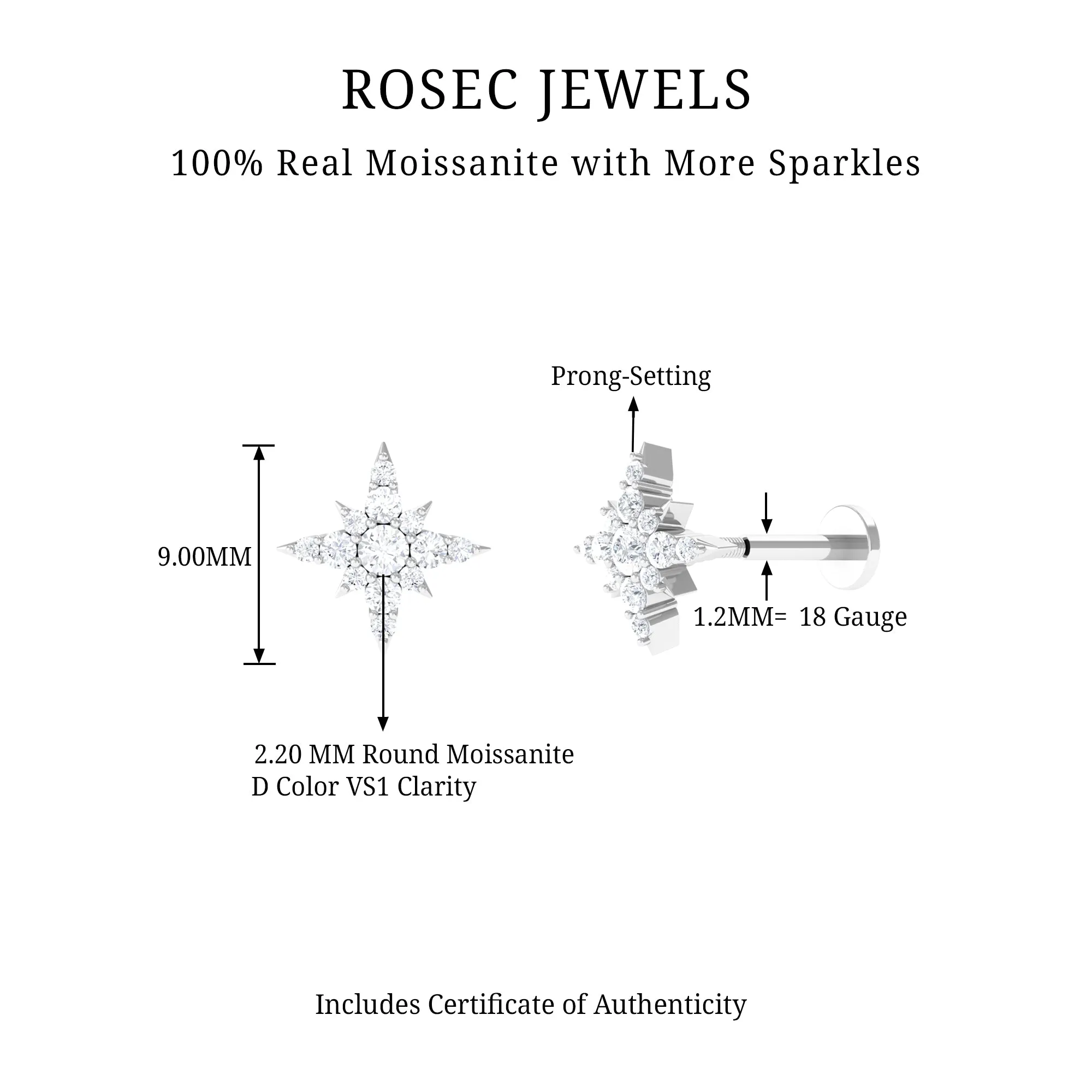 Moissanite Starburst Cartilage Earring in Gold