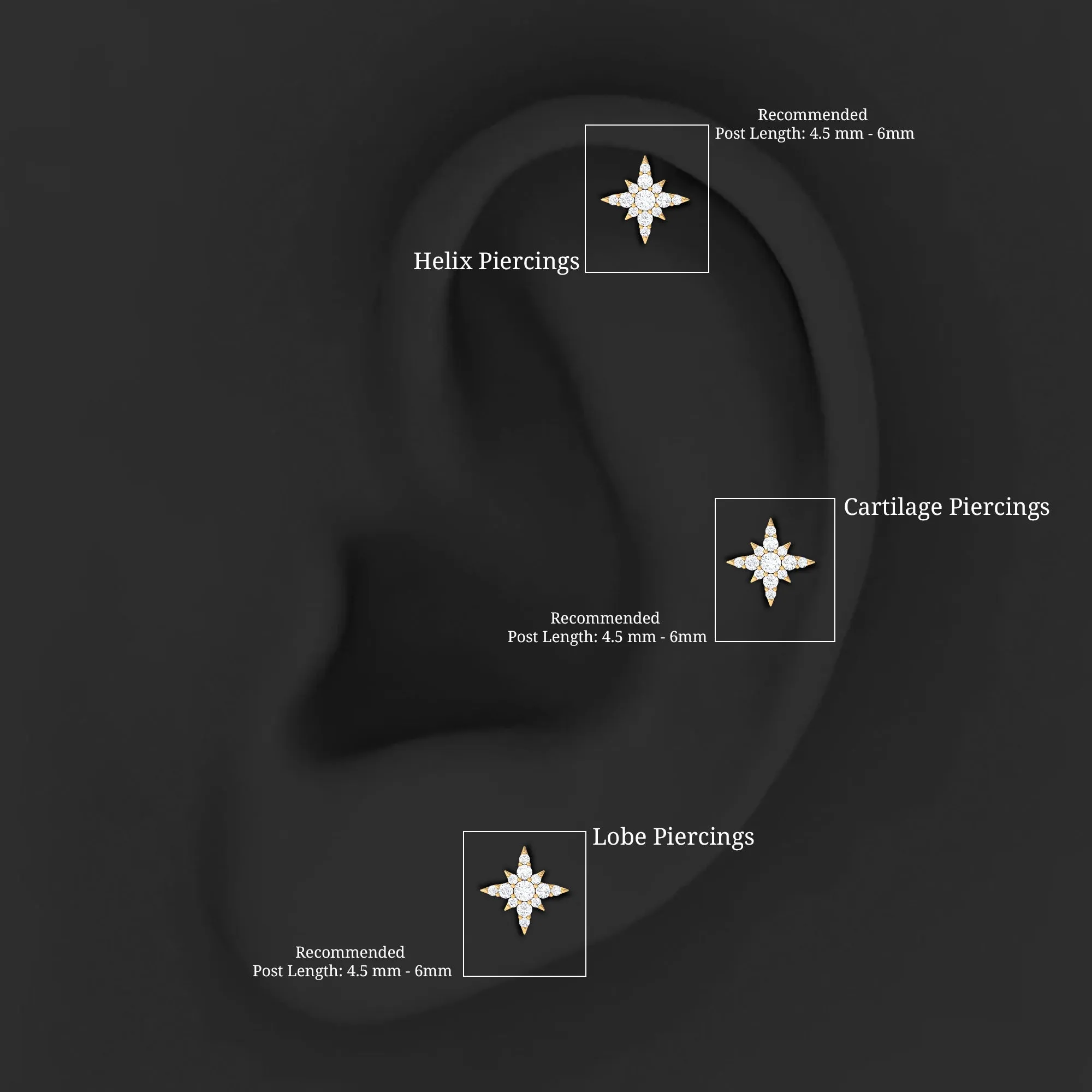 Moissanite Starburst Cartilage Earring in Gold